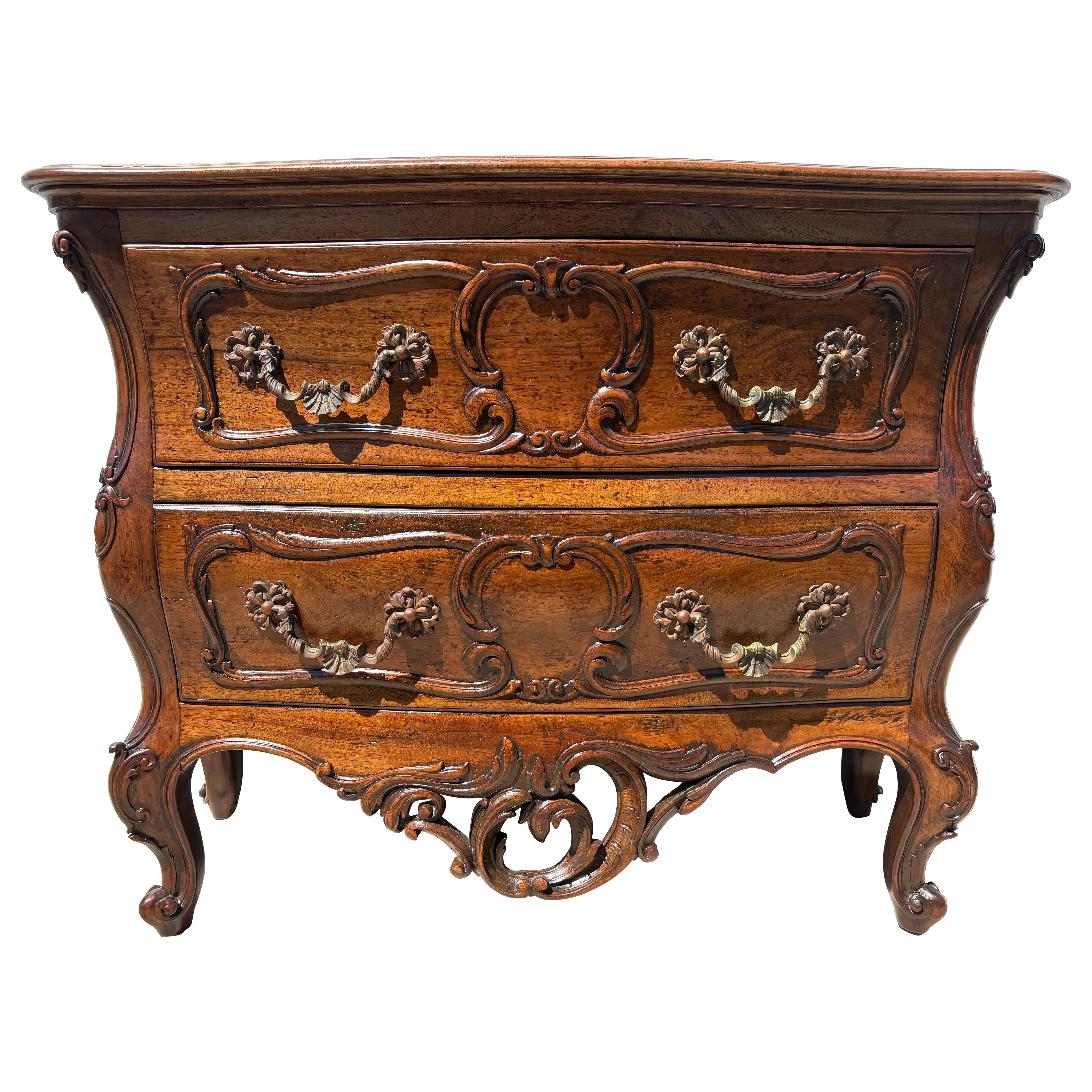 Mid-century vintage hand carved French country  style walnut Chest of drawers