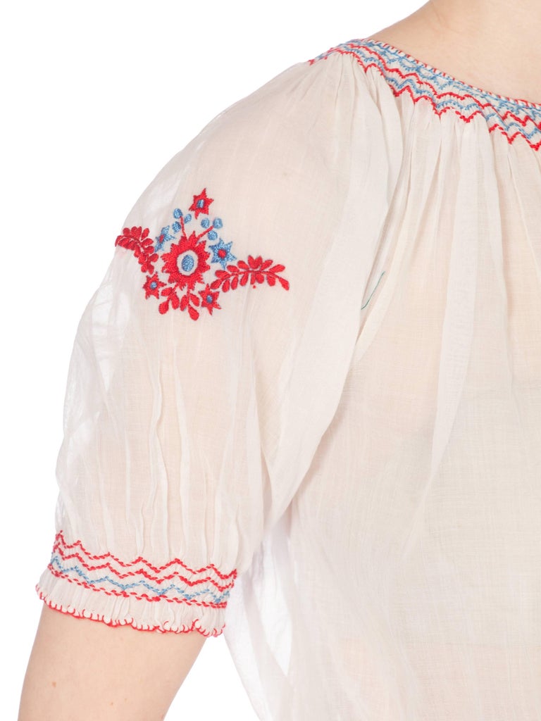 Mid-Century Vintage Hand Embroidered Hungarian Boho Top at 1stDibs
