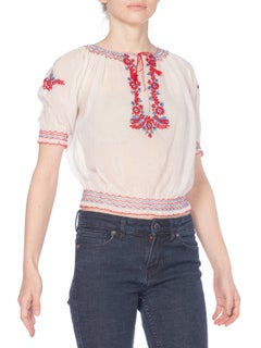 Mid-Century Vintage Hand Embroidered Hungarian Boho Top