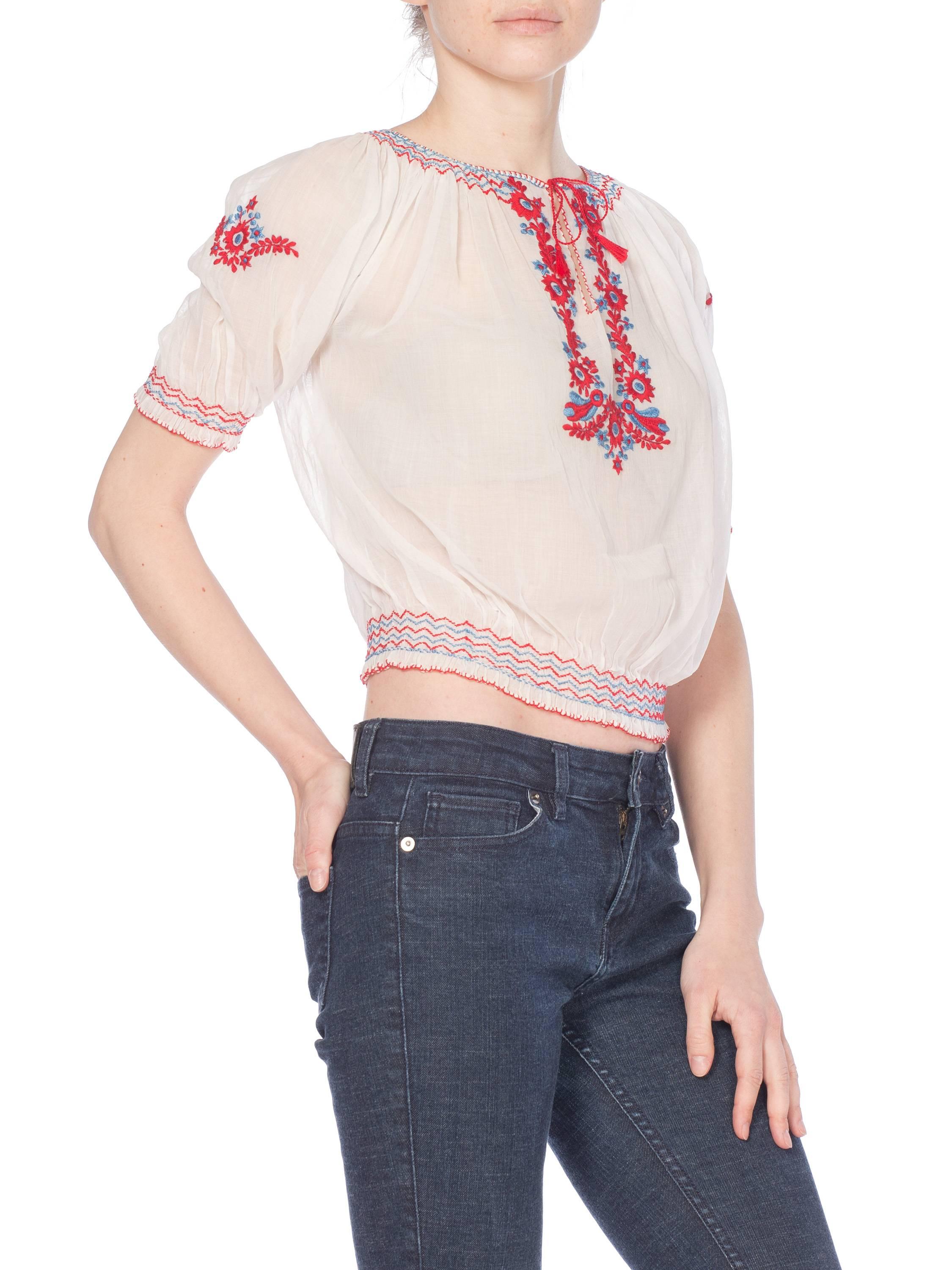 Mid-Century Vintage Hand Embroidered Hungarian Boho Top In Good Condition In New York, NY