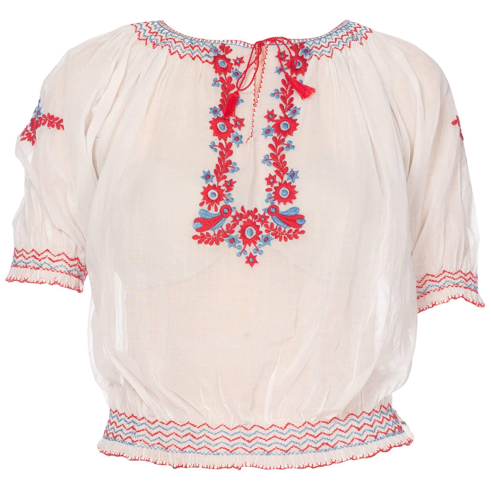 Mid-Century Vintage Hand Embroidered Hungarian Boho Top