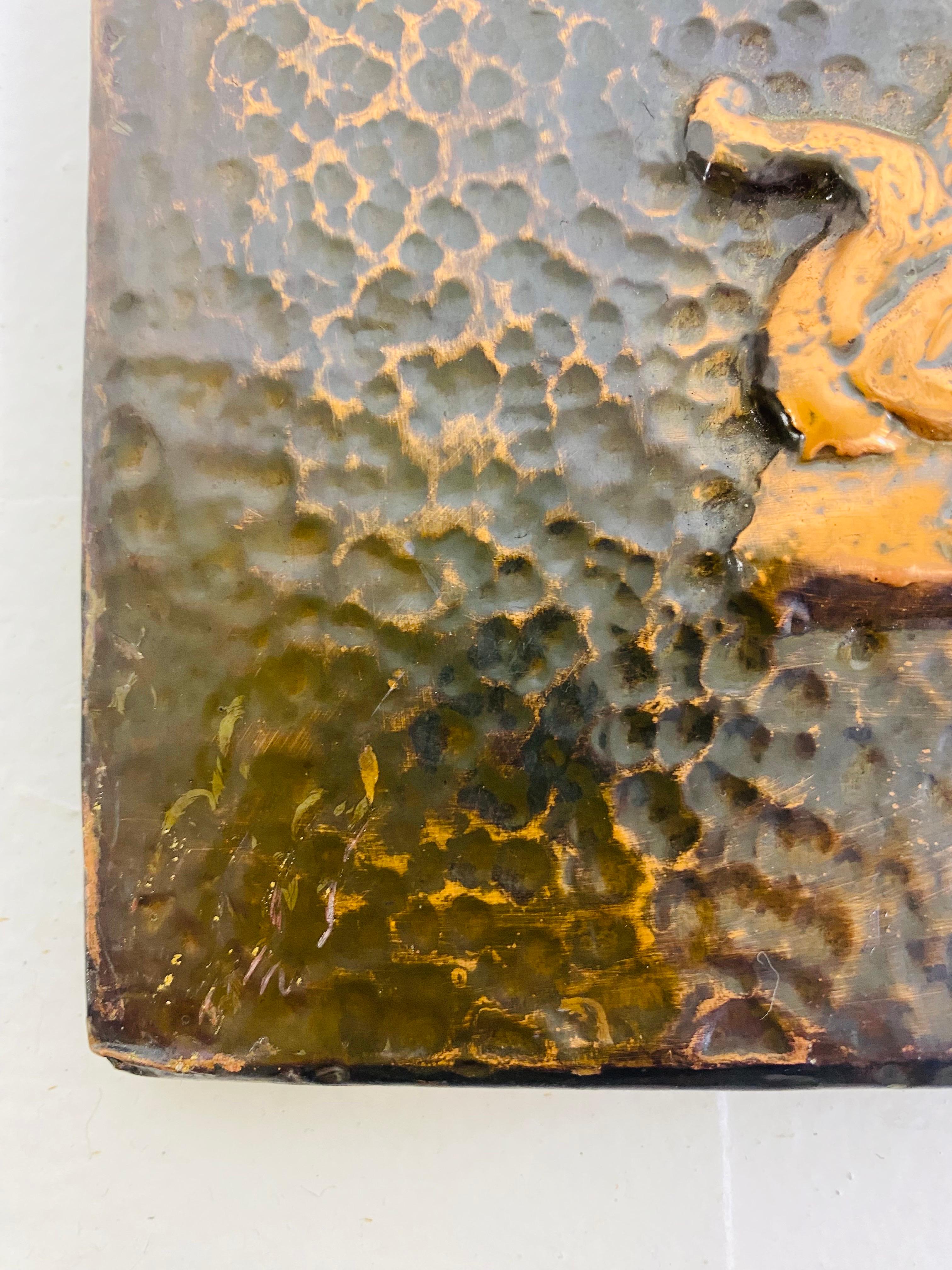 Hand-Crafted Mid-century vintage hand hammered copper Greco Roman wall plaque For Sale
