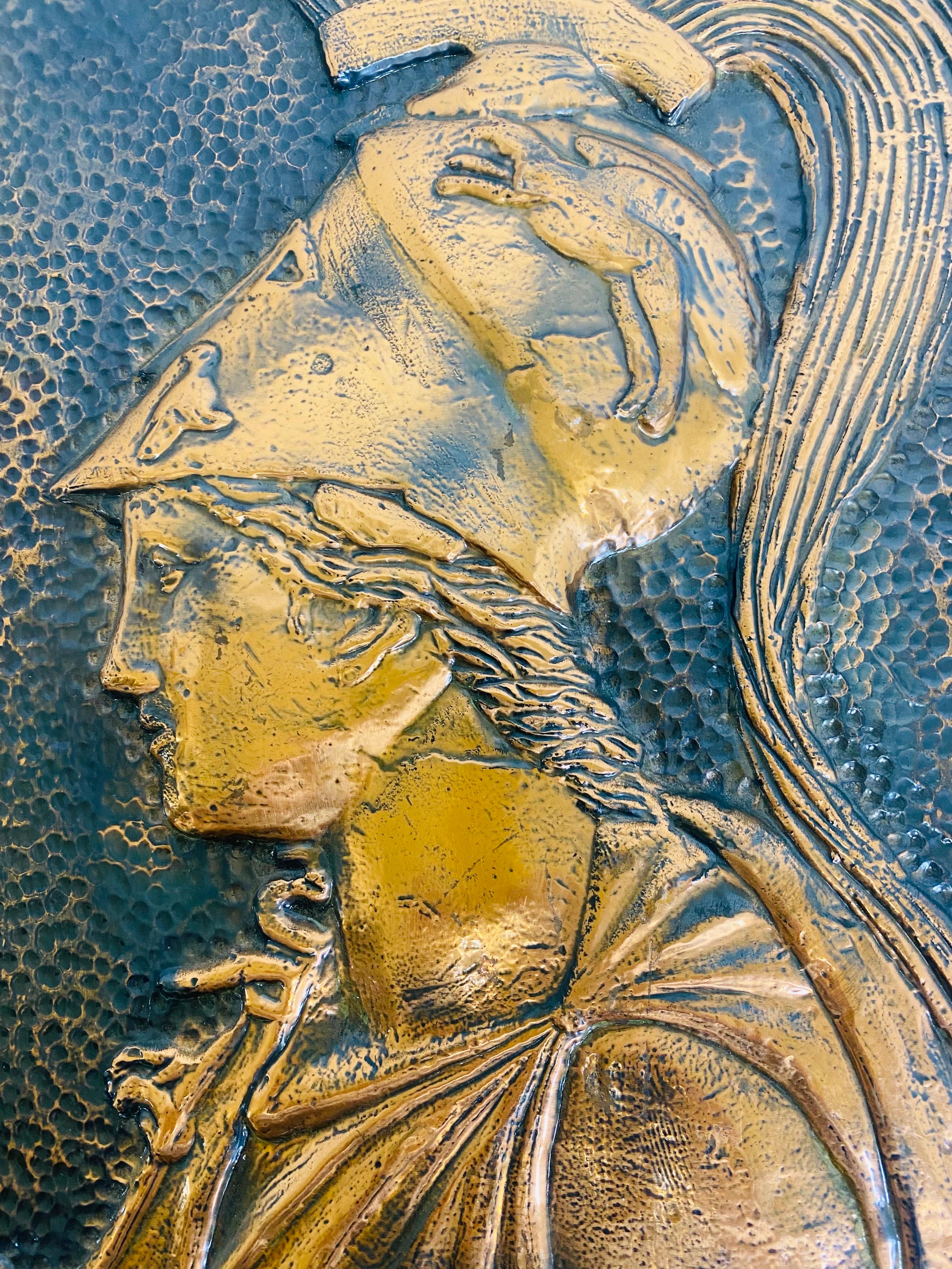 Mid-20th Century Mid-century vintage hand hammered copper Greco Roman wall plaque For Sale