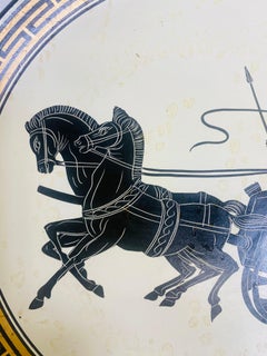 Mid century vintage hand painted terra-cotta Greco Roman charger.