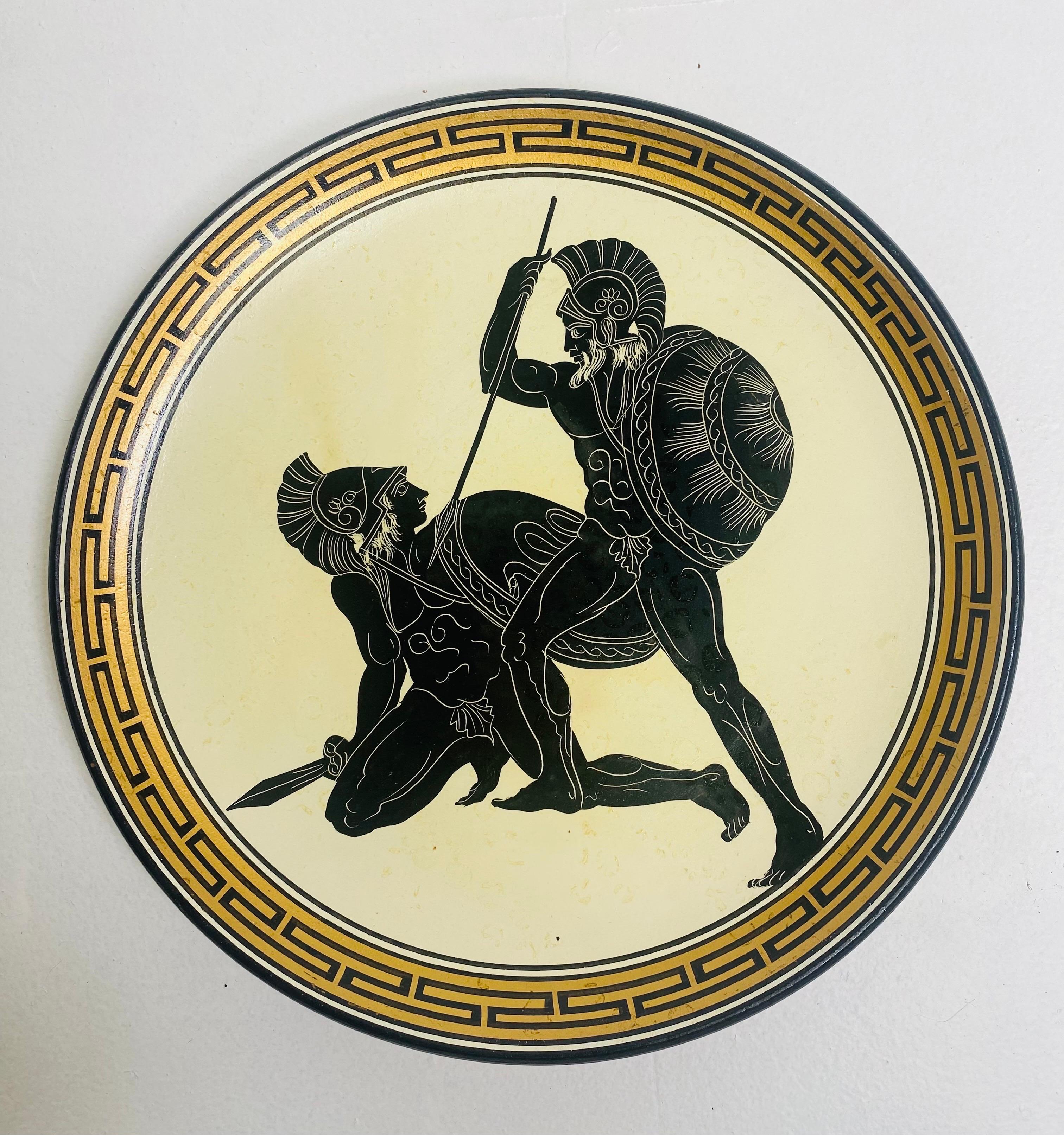 Hand-Painted Mid century vintage hand painted terra-cotta Greco Roman charger. For Sale