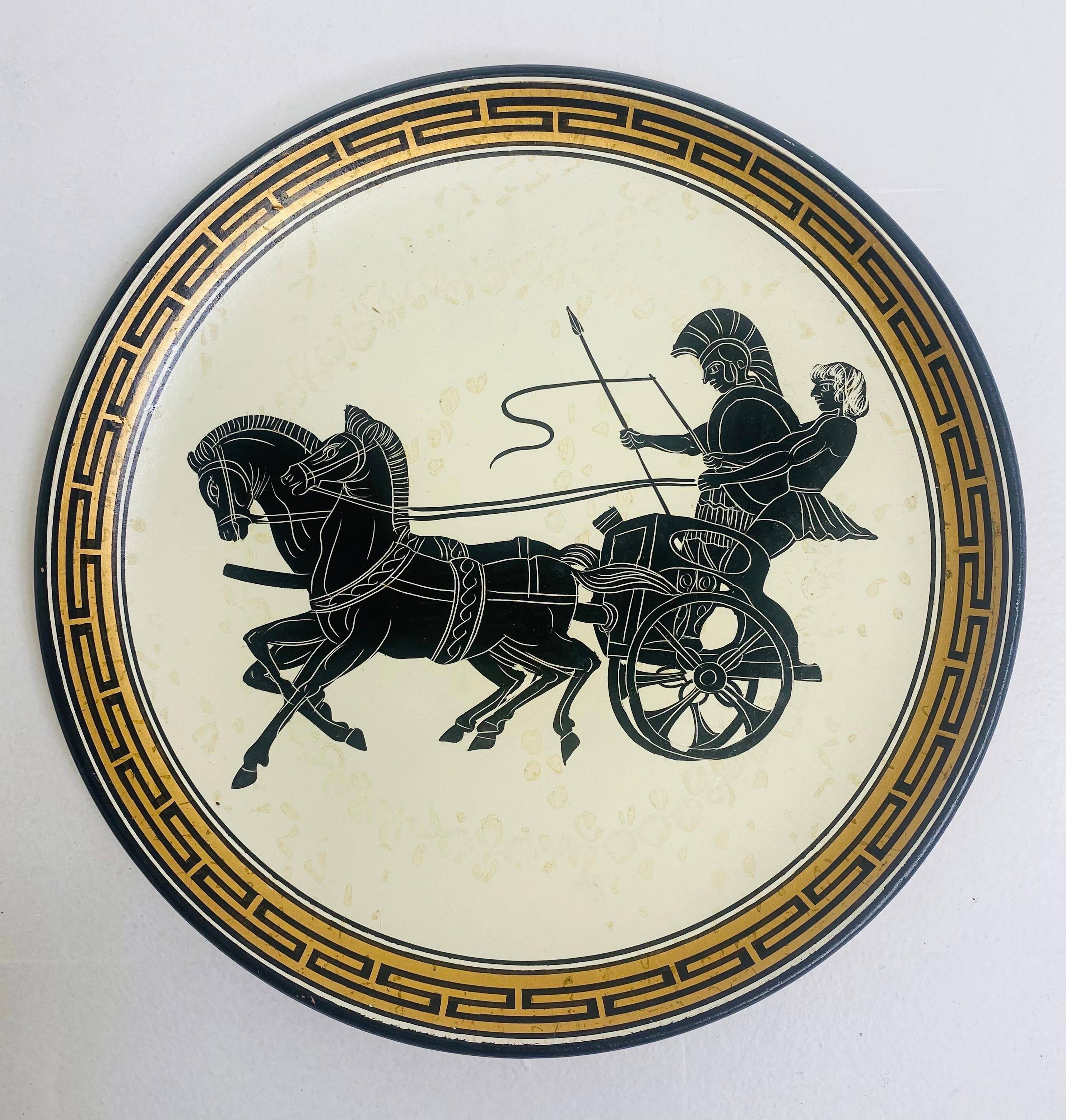 Pottery Mid century vintage hand painted terra-cotta Greco Roman charger. For Sale