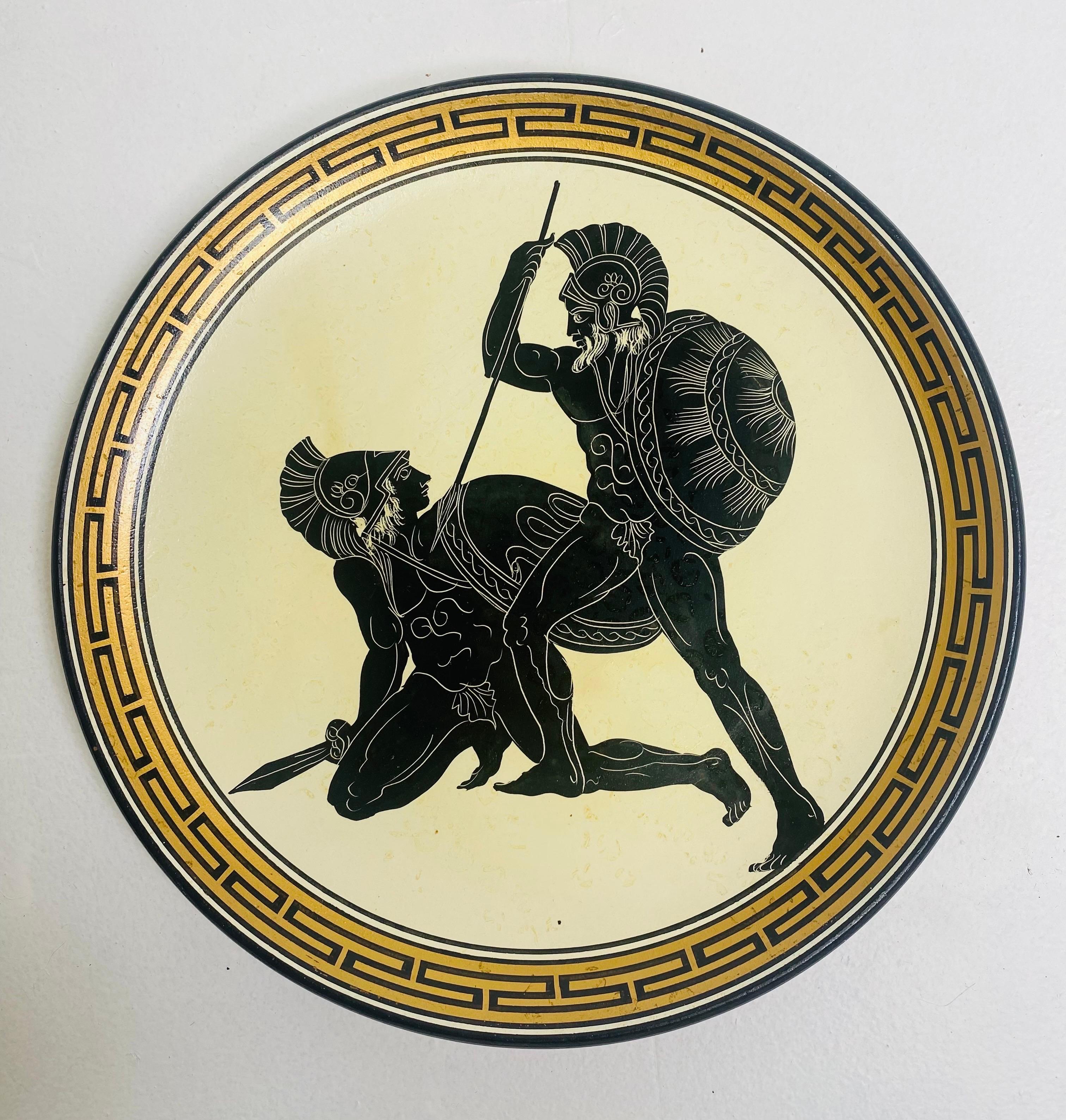 Pottery Mid century vintage hand painted terra-cotta Greco Roman charger. For Sale