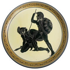 Mid century vintage hand painted terra-cotta Greco Roman charger.