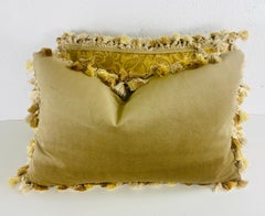 Mid-century vintage hand printed Italian fortuny tasseled pillows/a pair