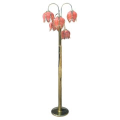 Mid Century Vintage Hollywood Regency Brass Waterfall Flower Floor Lamp