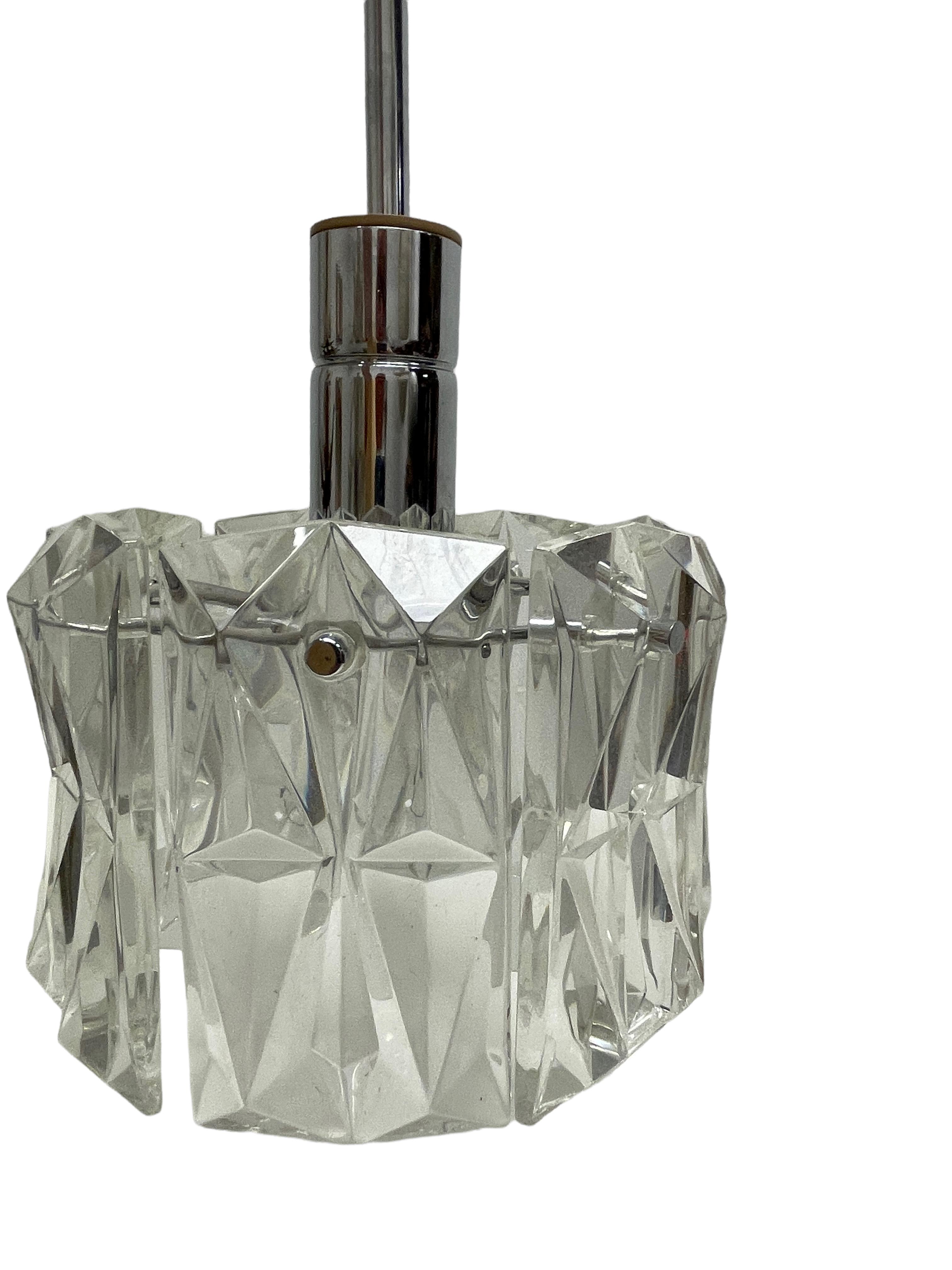 Mid-Century Modern Mid-Century Vintage Ice Glass and Chrome Pendant Light Lamp by Kinkeldey Germany For Sale