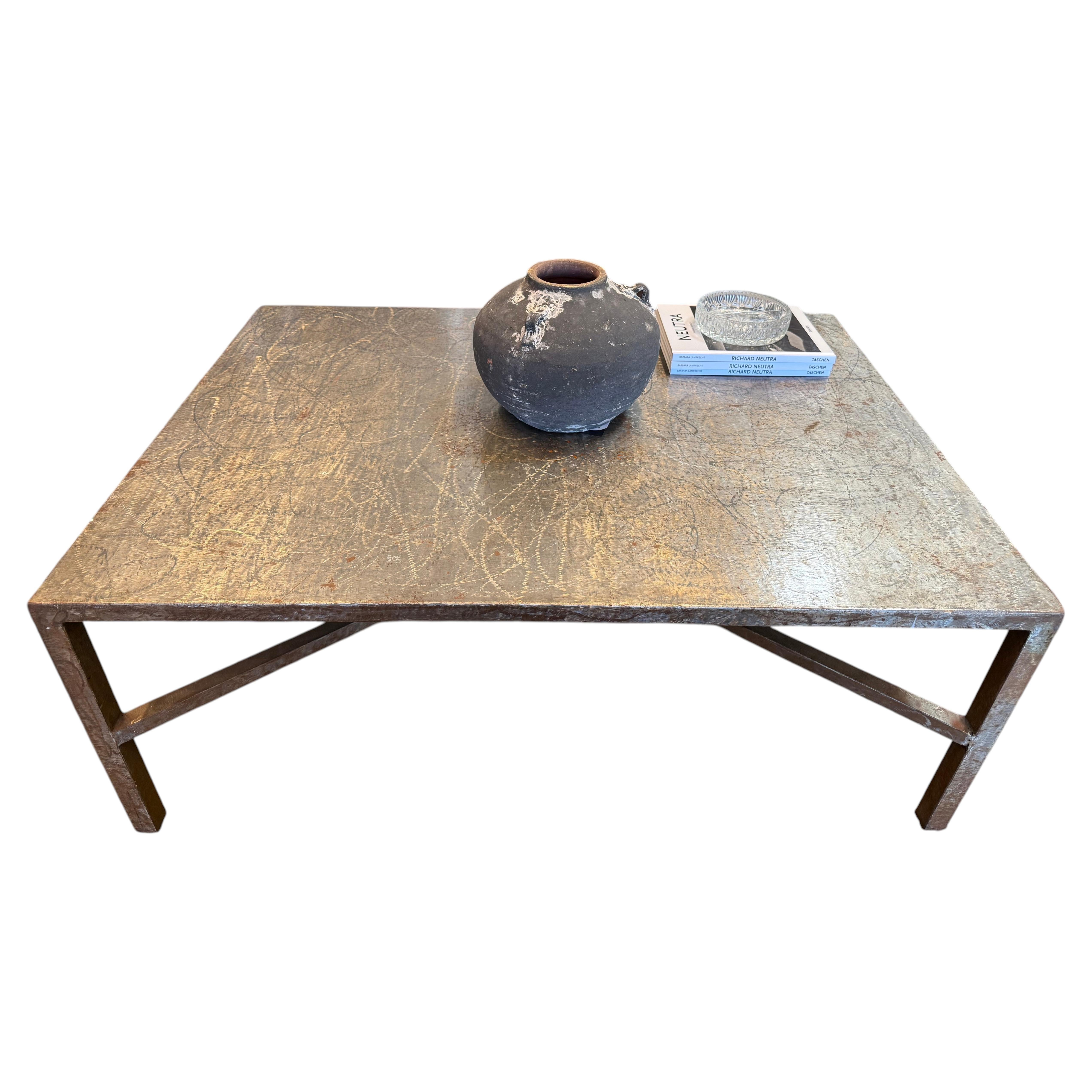 Mid- Century Vintage Industrial Zinc Metal Coffee Table