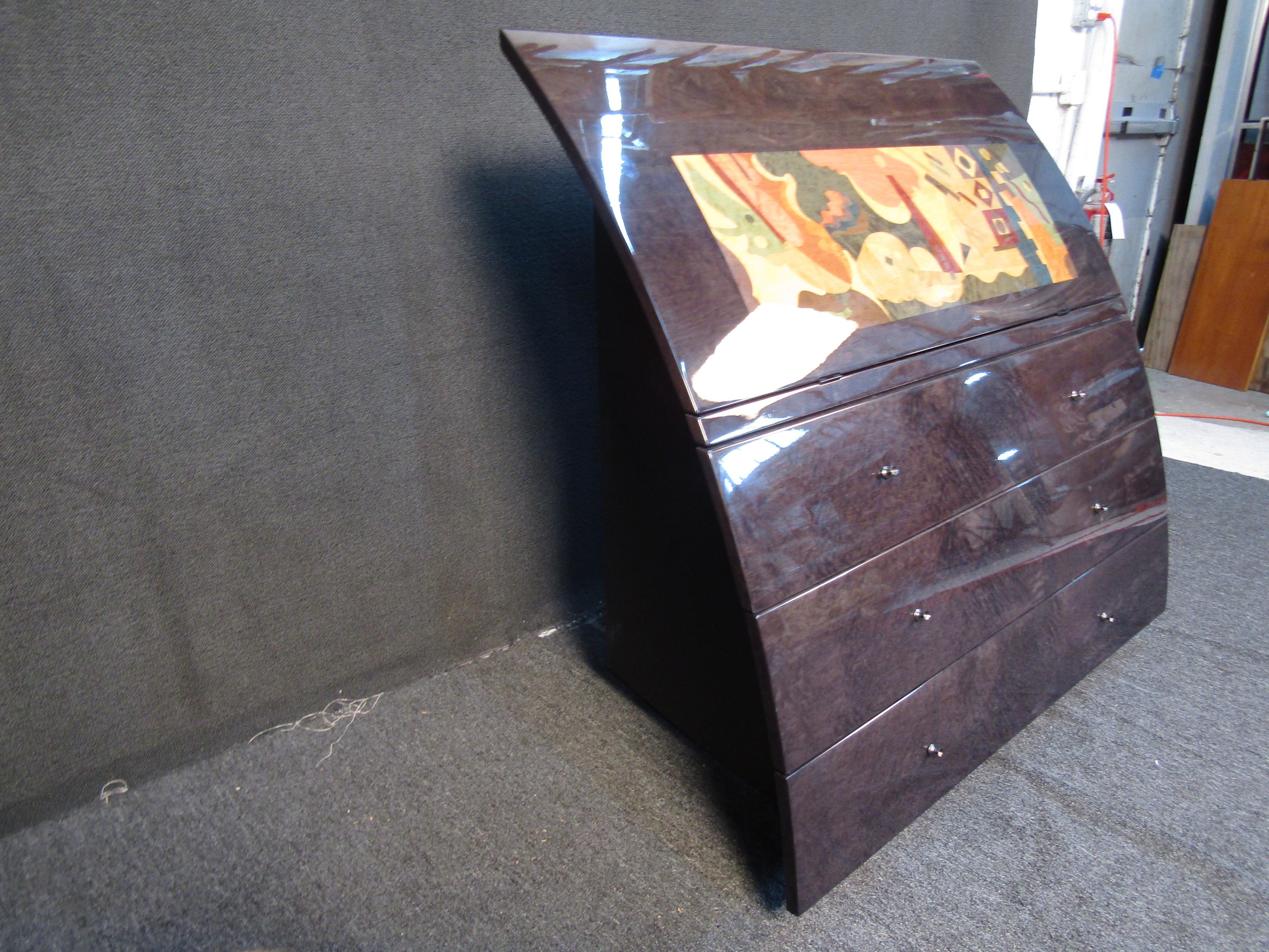 Wood Mid-Century Vintage Inlaid Secretary Desk For Sale