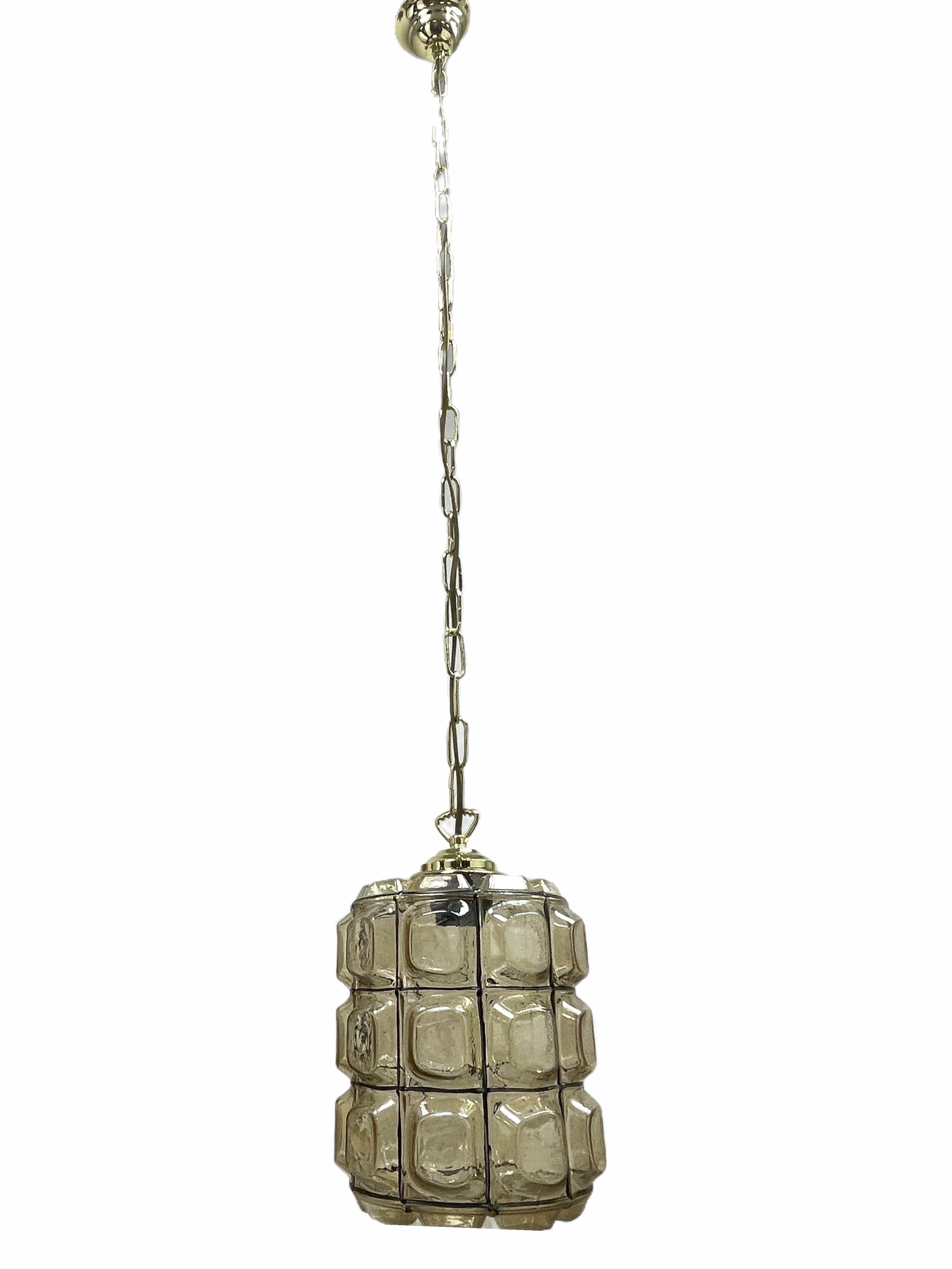 Mid-Century Vintage Iron Glass and Brass Pendant Light Lamp by Limburg, 1960s For Sale 5