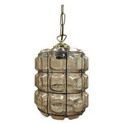 Mid-Century Vintage Iron Glass and Brass Pendant Light Lamp by Limburg, 1960s