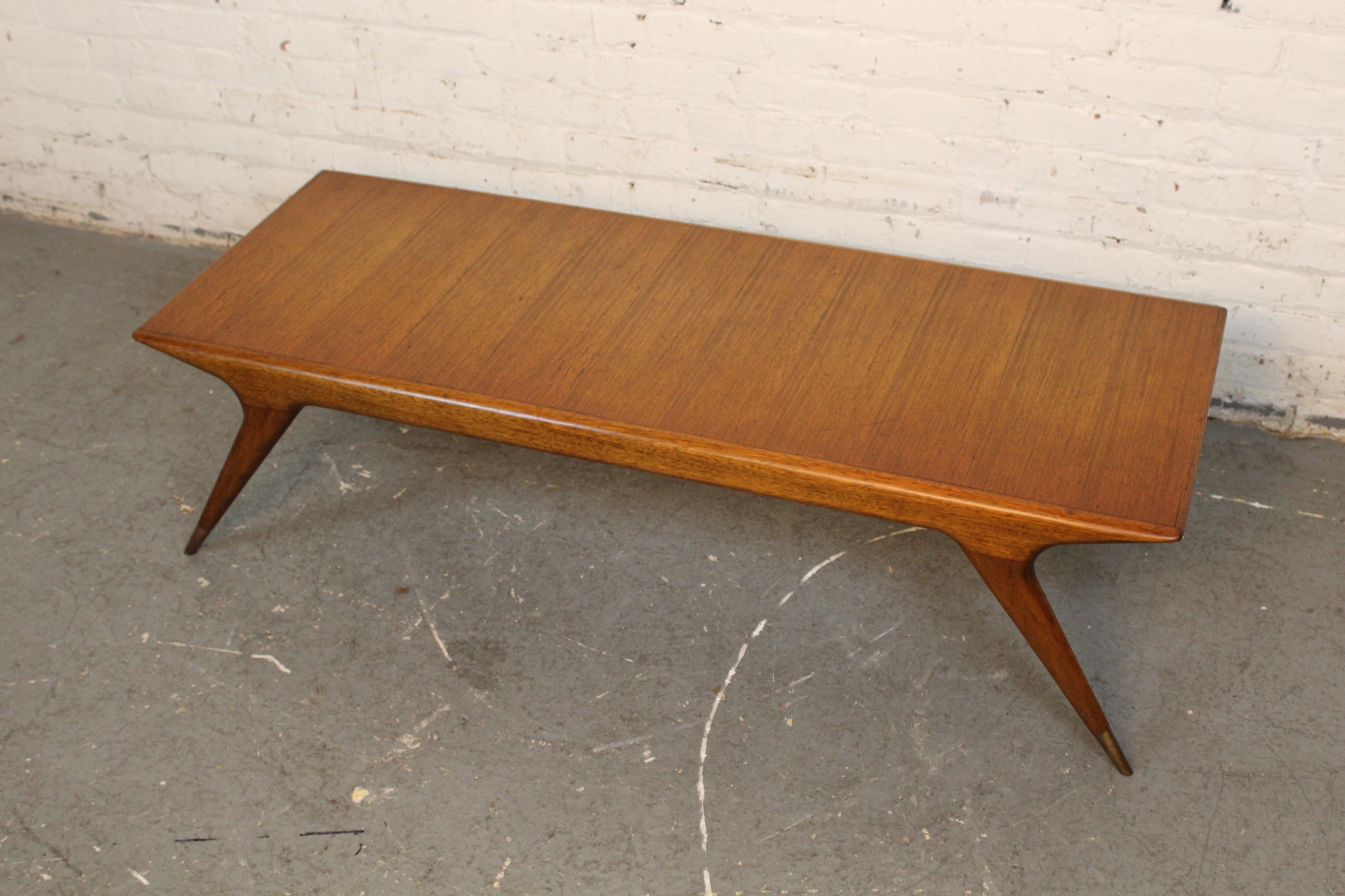 Mid-Century Vintage Italienisch Buche & Messing Couchtisch im Angebot 4