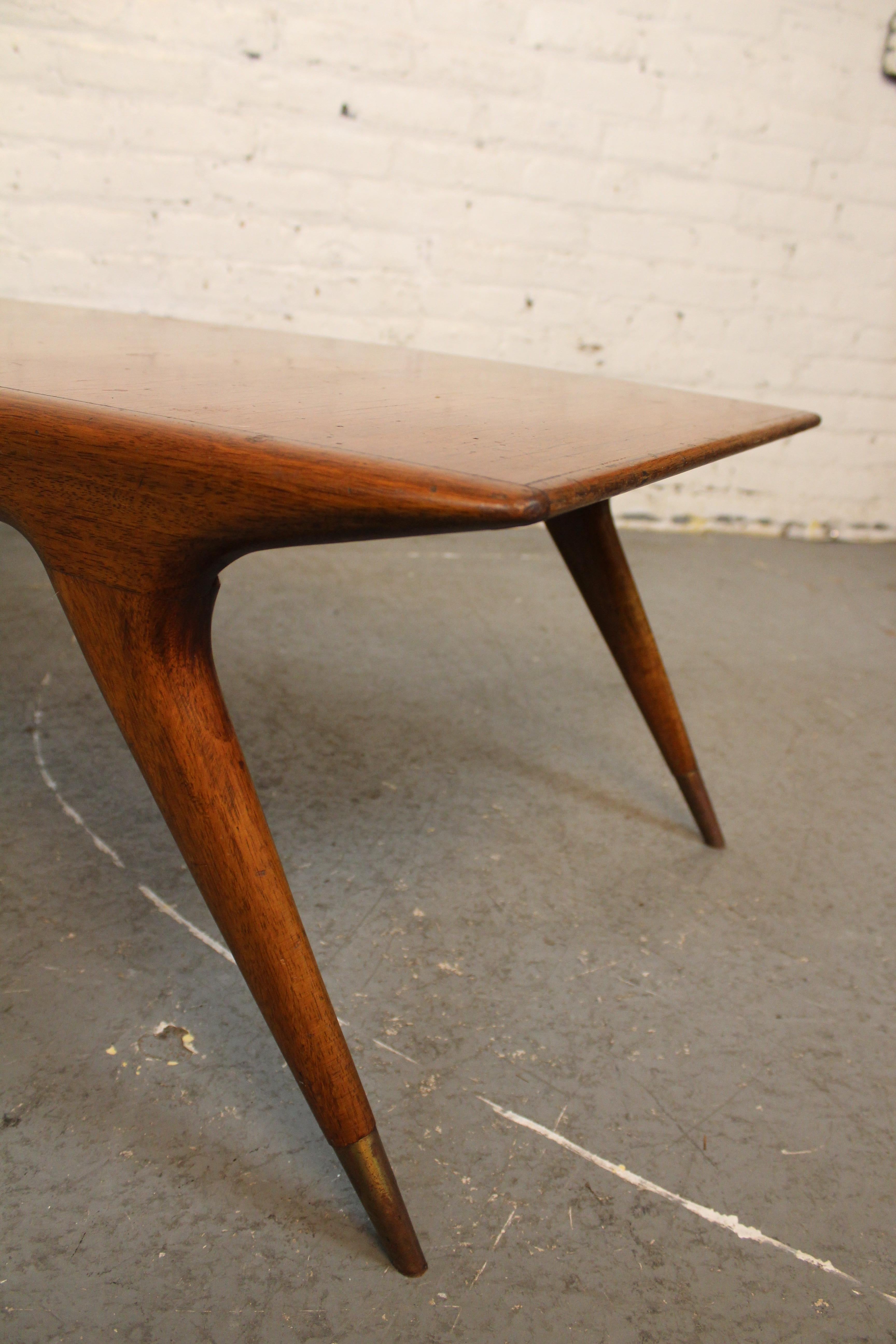 Mid-Century Vintage Italienisch Buche & Messing Couchtisch im Angebot 9