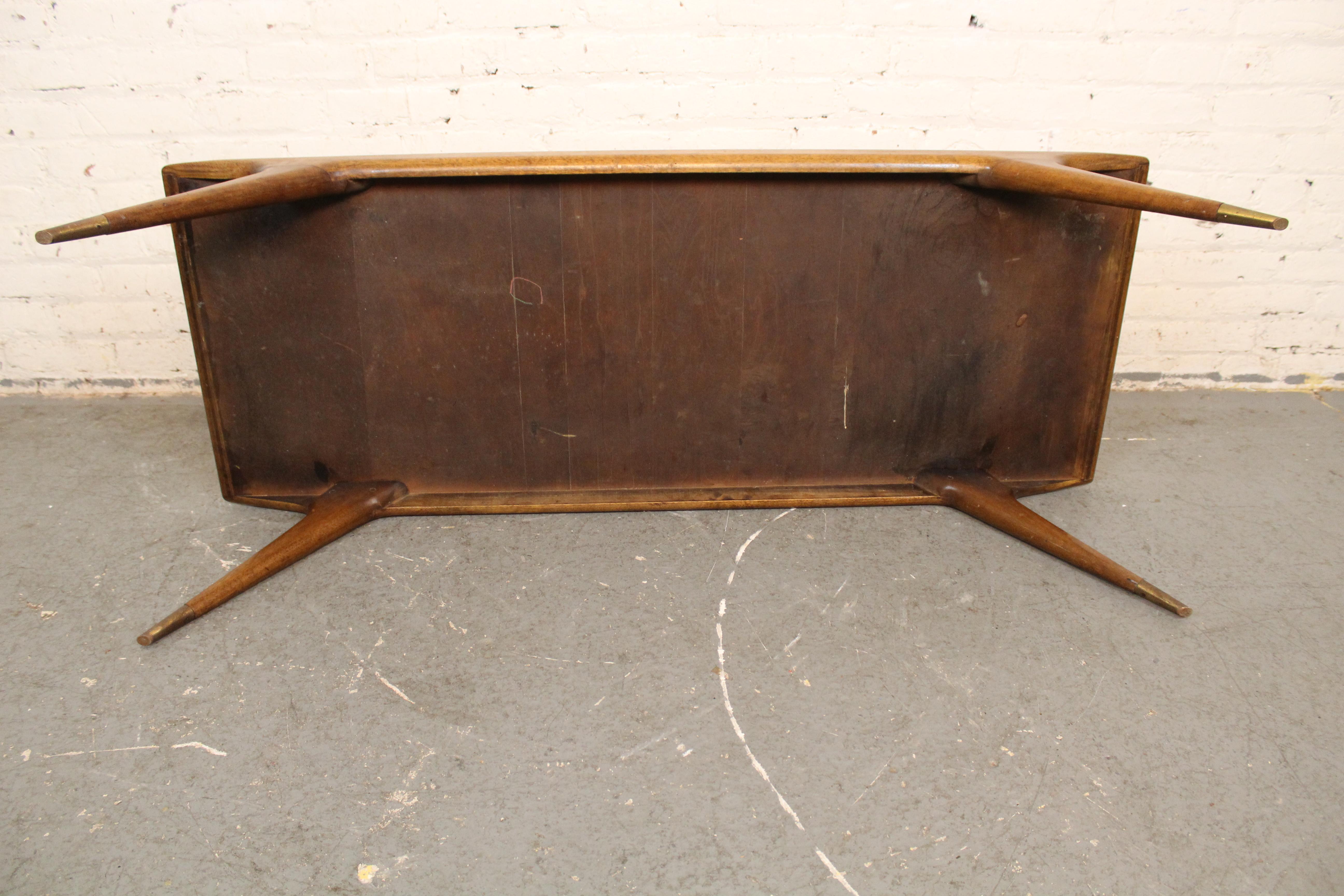 Mid-Century Vintage Italienisch Buche & Messing Couchtisch im Angebot 10