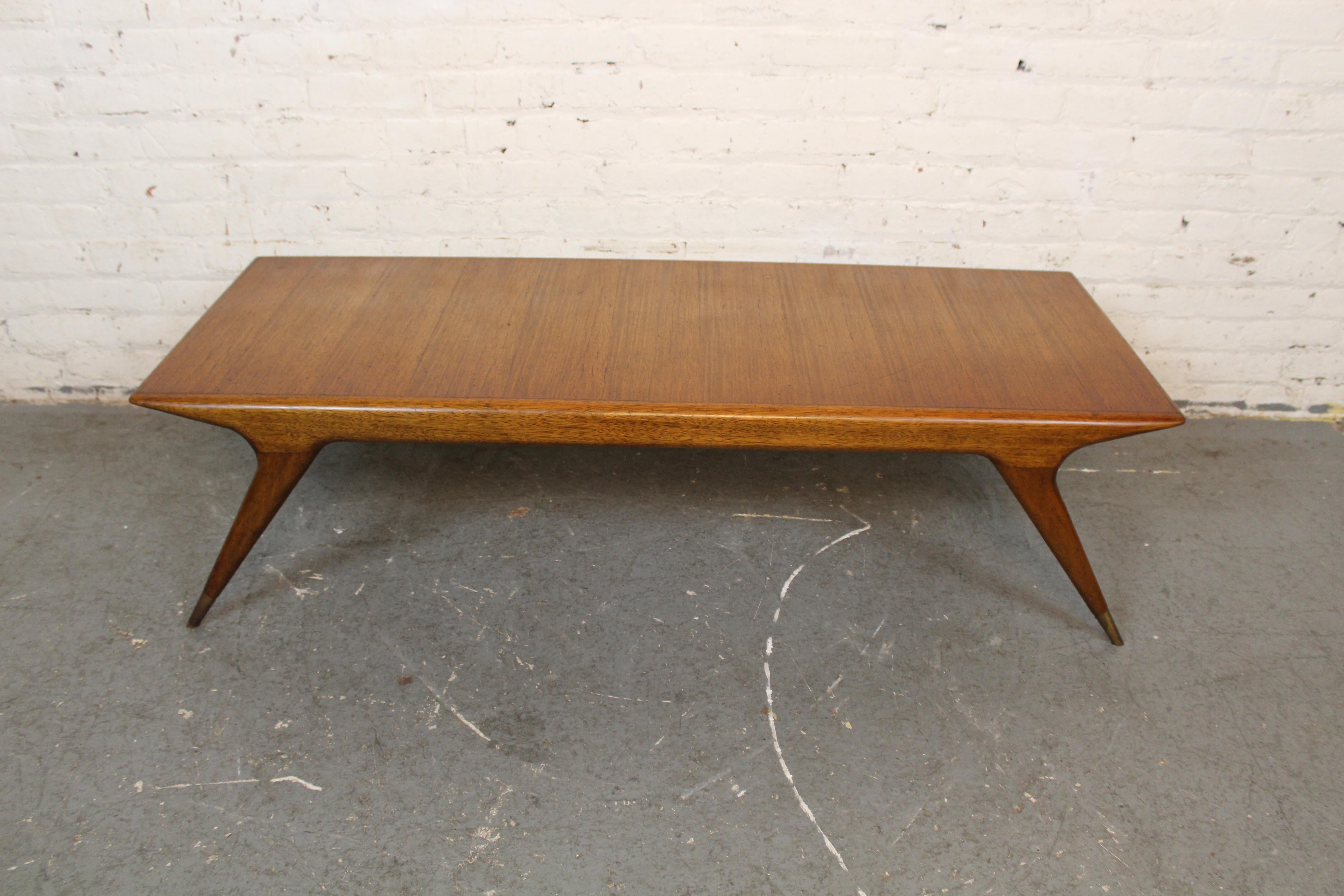 Mid-Century Vintage Italienisch Buche & Messing Couchtisch (Moderne der Mitte des Jahrhunderts) im Angebot