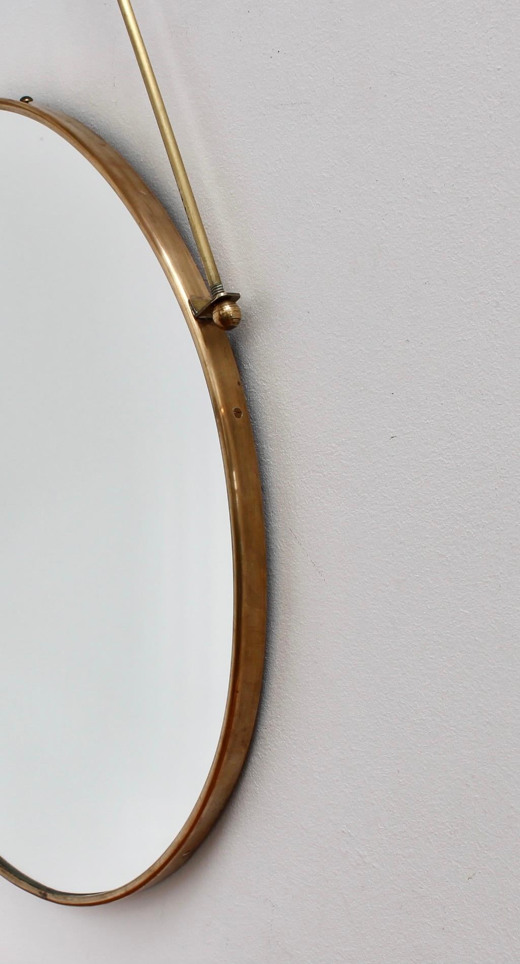 Mid-Century Vintage Italian Brass Mirror with Decorative Hanging Rods, c. 1950s 5