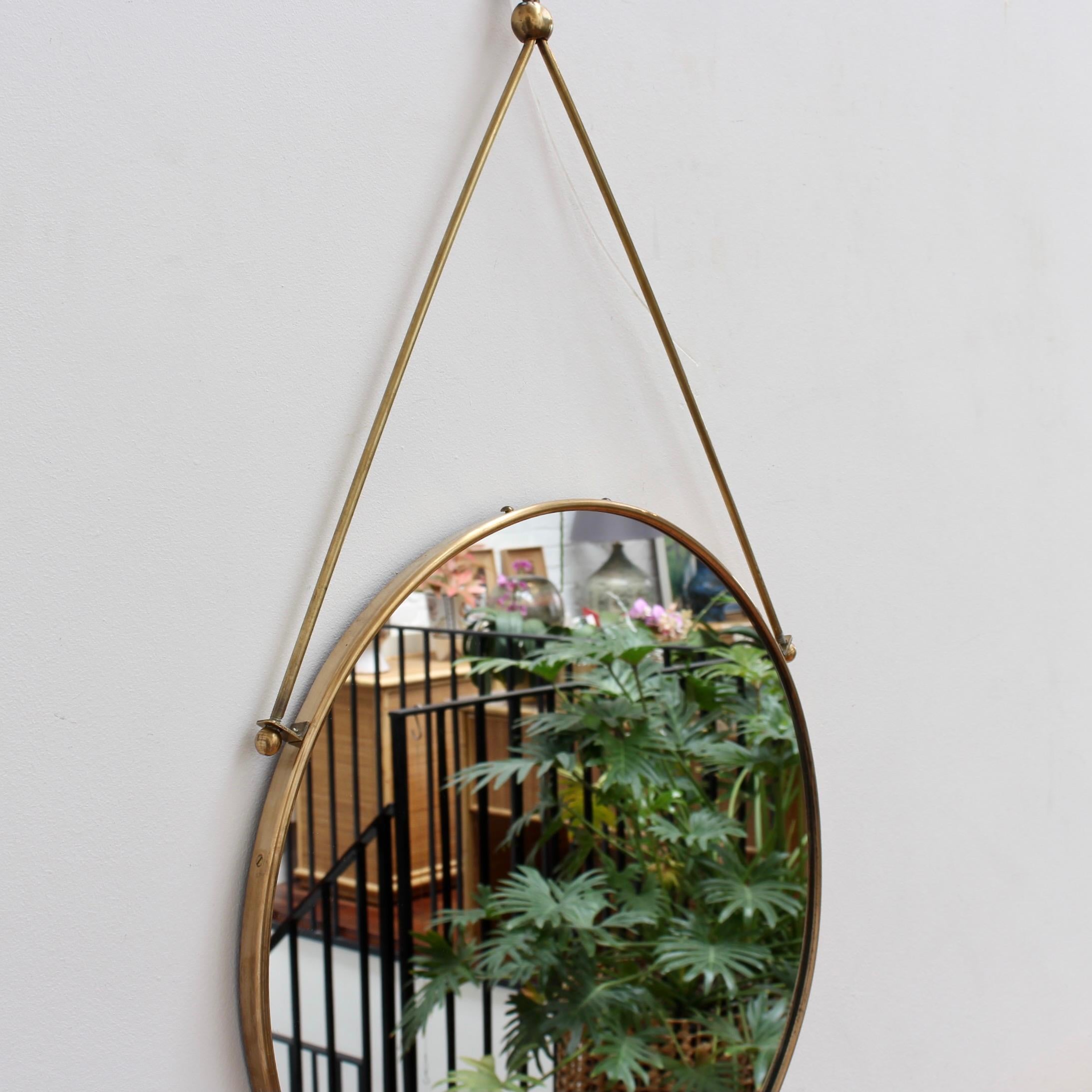 Mid-Century Modern Mid-Century Vintage Italian Brass Mirror with Decorative Hanging Rods, c. 1950s