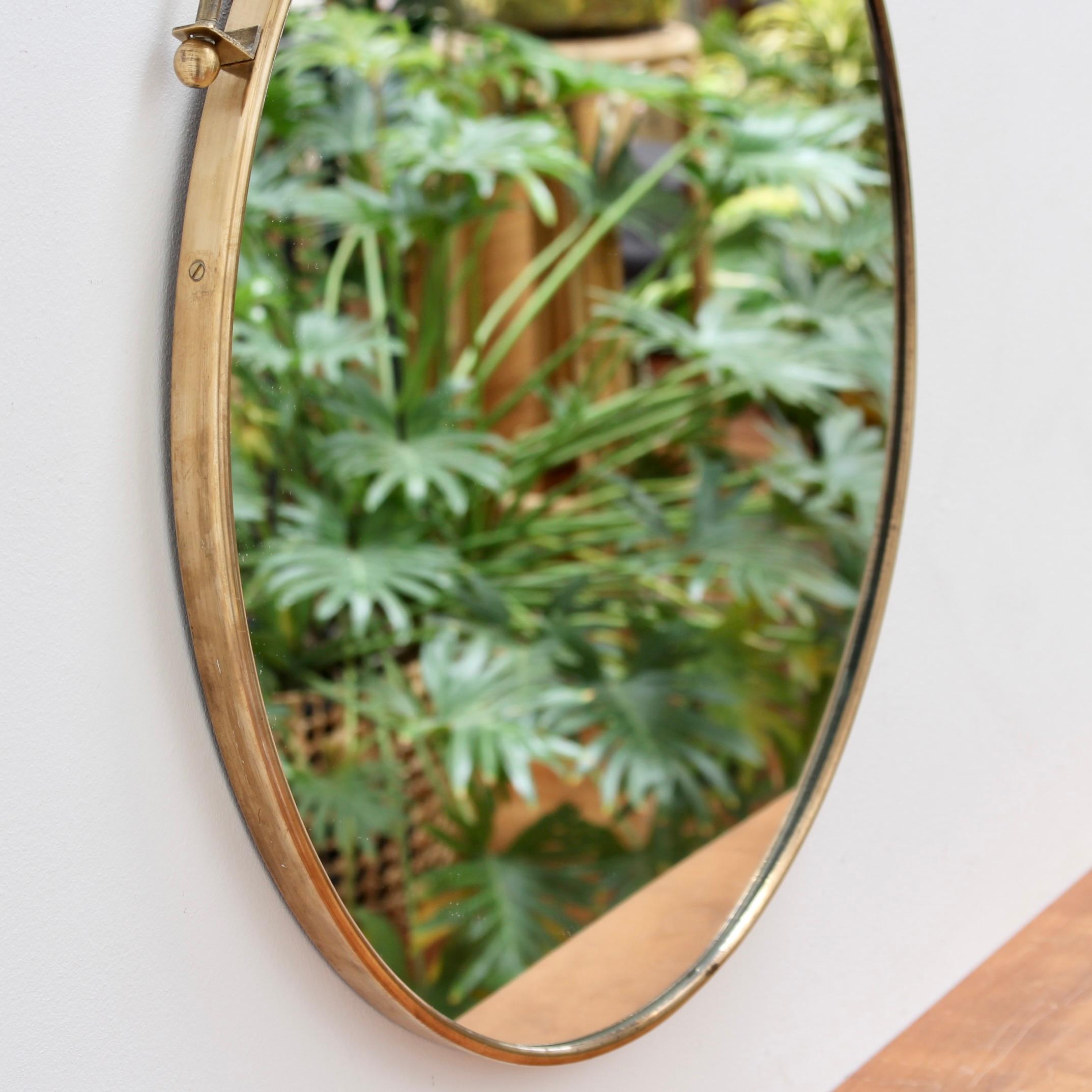 Mid-Century Vintage Italian Brass Mirror with Decorative Hanging Rods, c. 1950s 1