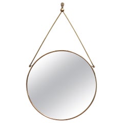 Mid-Century Vintage Italian Brass Mirror with Decorative Hanging Rods, c. 1950s