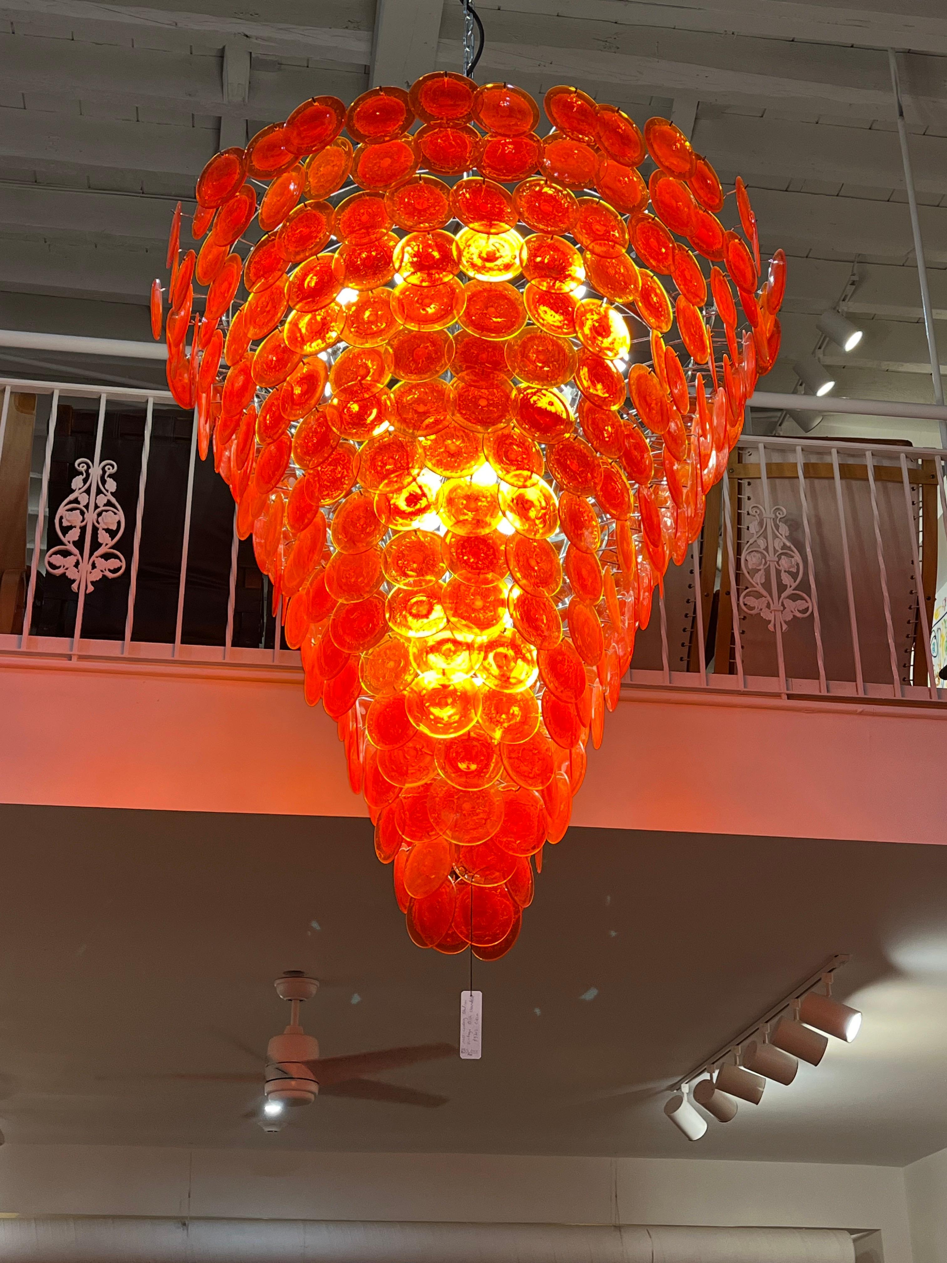 Hand-Carved Mid Century vintage Italian Murano Glass Chandelier For Sale