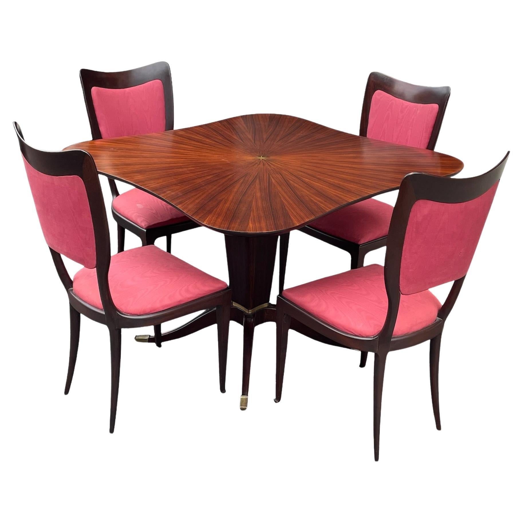 Mid Century Vintage Italian Paolo Buffa Rosewood Dining Table Set Chairs 1950s