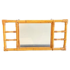Mid-Century Vintage Italian Rectangular Rattan and Bamboo Wall Mirror