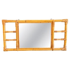 Mid-Century Vintage Italian Rectangular Rattan and Bamboo Wall Mirror