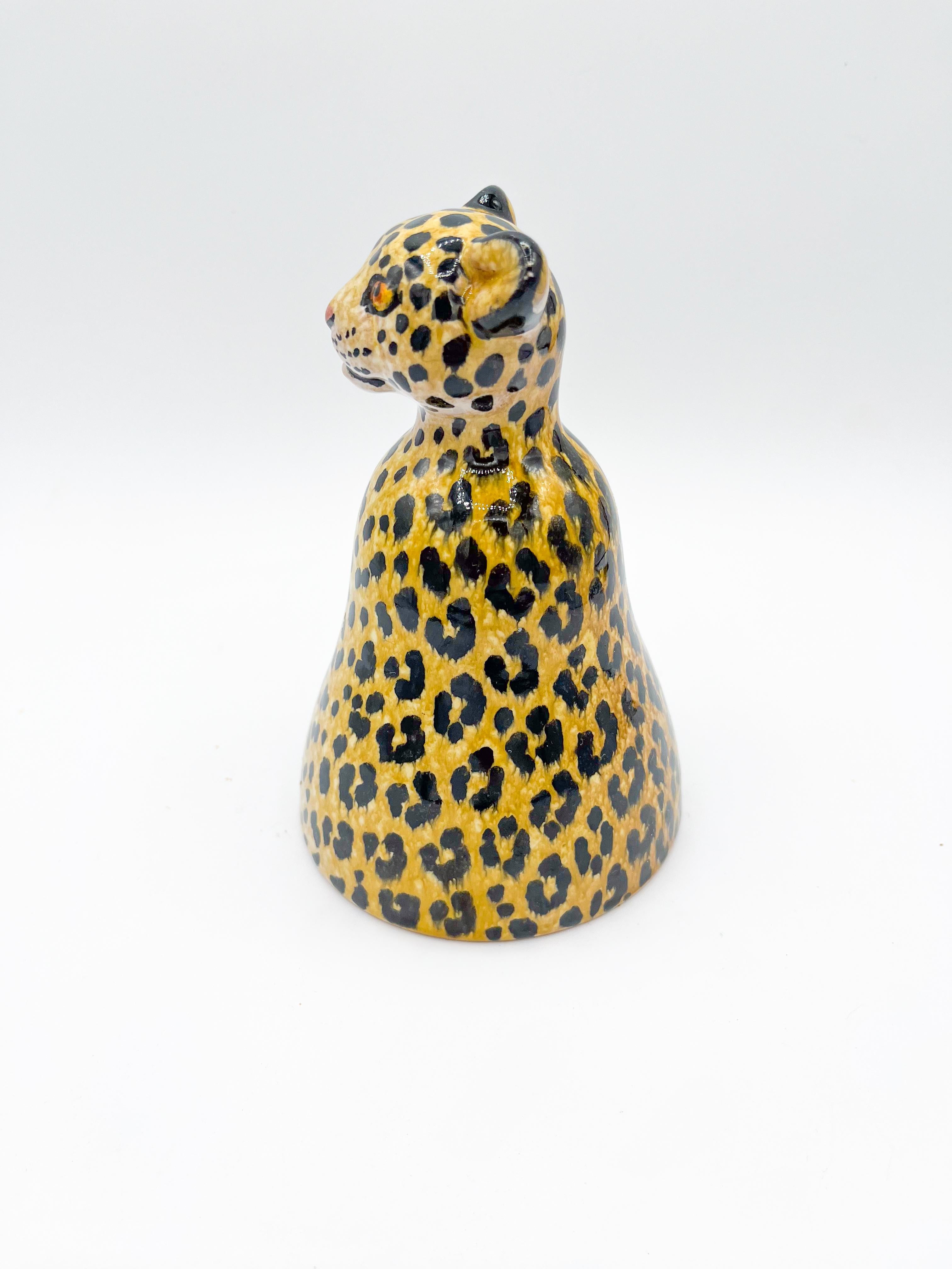Hand-Painted Mid Century Vintage Italian Terracotta Cheetah Glazed Bell Accessory 1970s For Sale