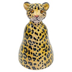 Accessoire cloche italien vintage du milieu du siècle en terre cuite émaillée guépard des années 1970