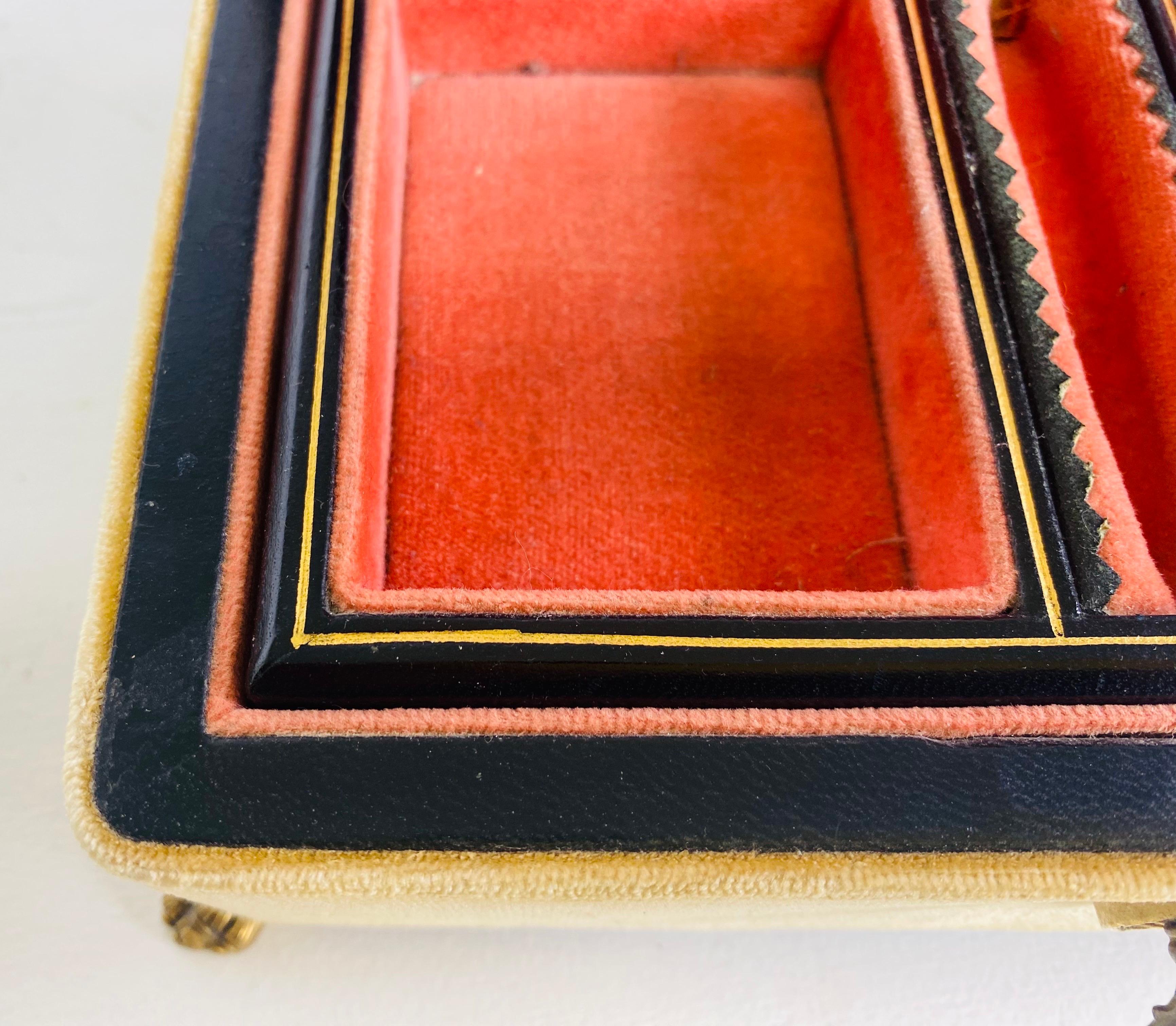 Mid-century vintage Italian velvet covered jewelry box 2
