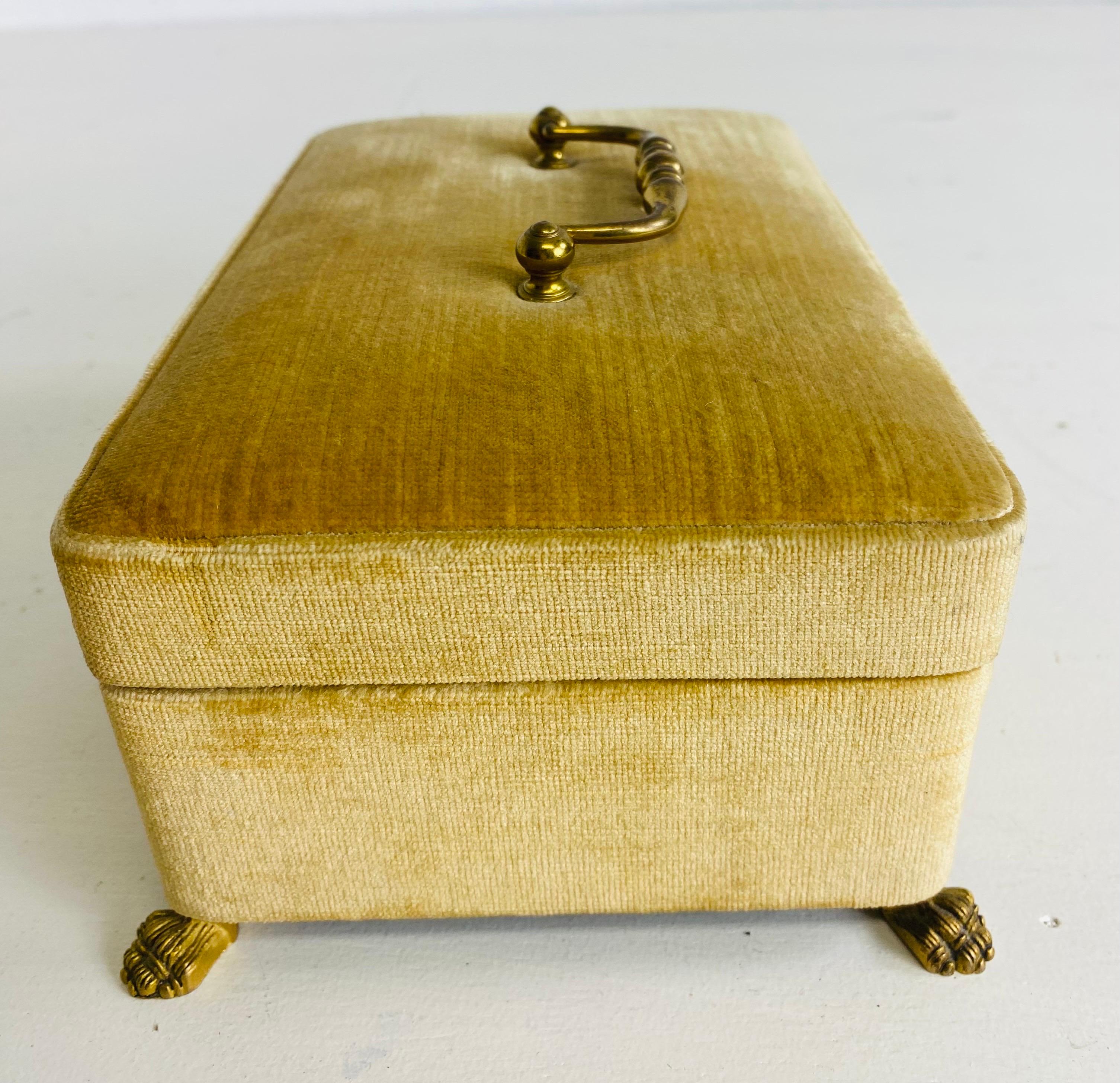 Hollywood Regency Mid-century vintage Italian velvet covered jewelry box For Sale