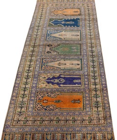 Midcentury Vintage Kasari Silk Runner Handmade with Allover Multicolor Motif