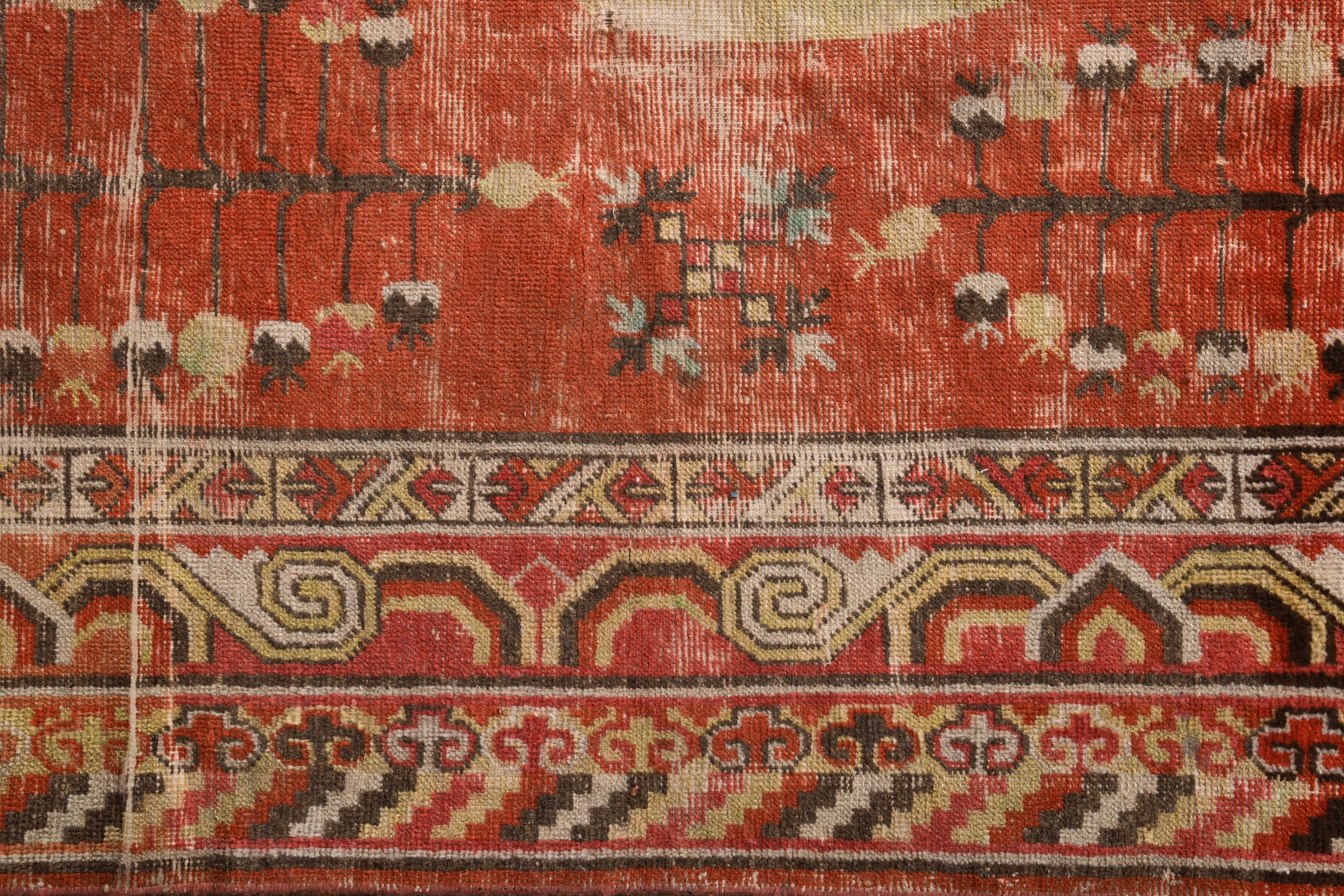Hand-Knotted Midcentury Vintage Rug Red Beige-Brown Medallion All-Over Pattern by Rug & Kilim For Sale