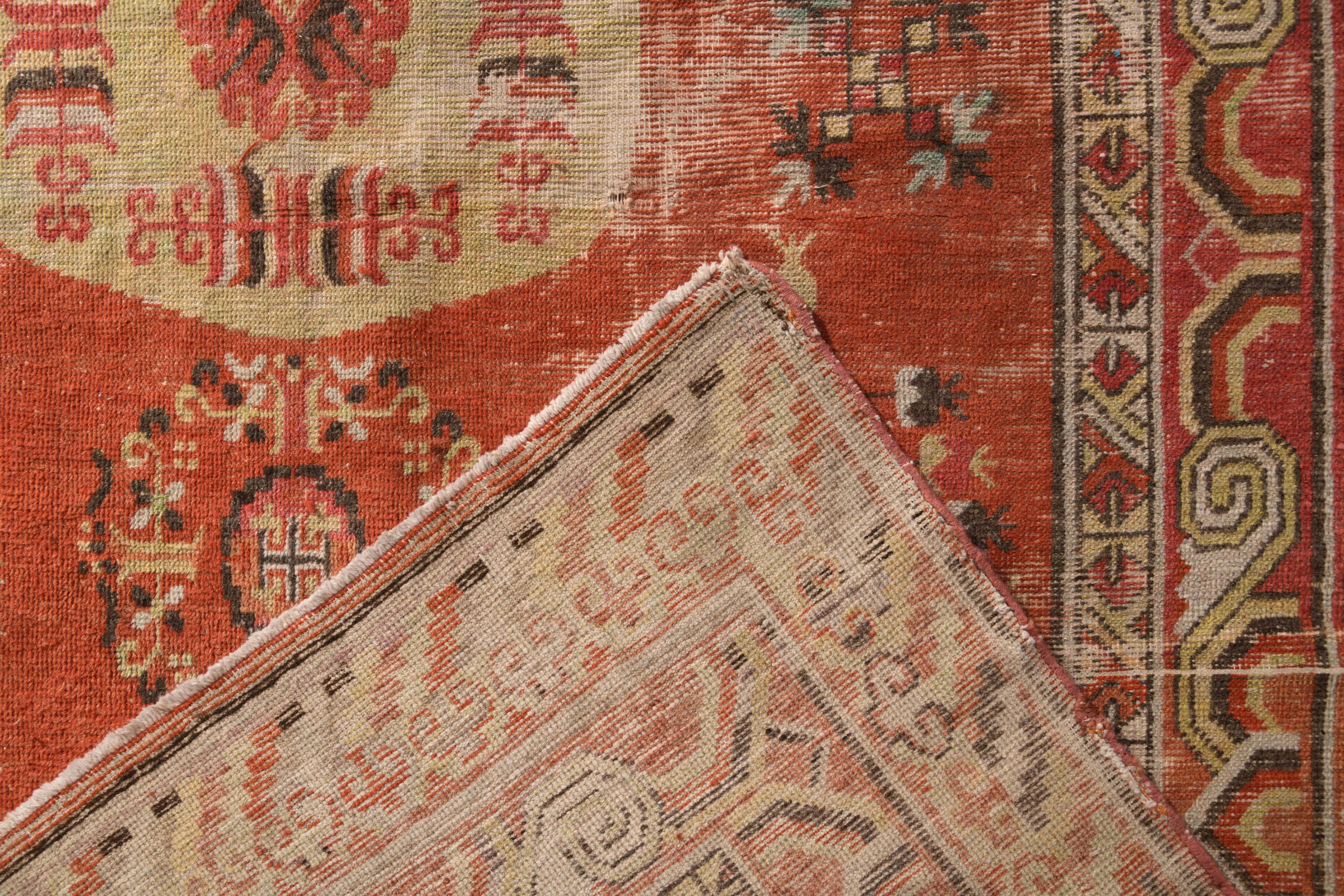 Midcentury Vintage Rug Red Beige-Brown Medallion All-Over Pattern by Rug & Kilim In Good Condition For Sale In Long Island City, NY