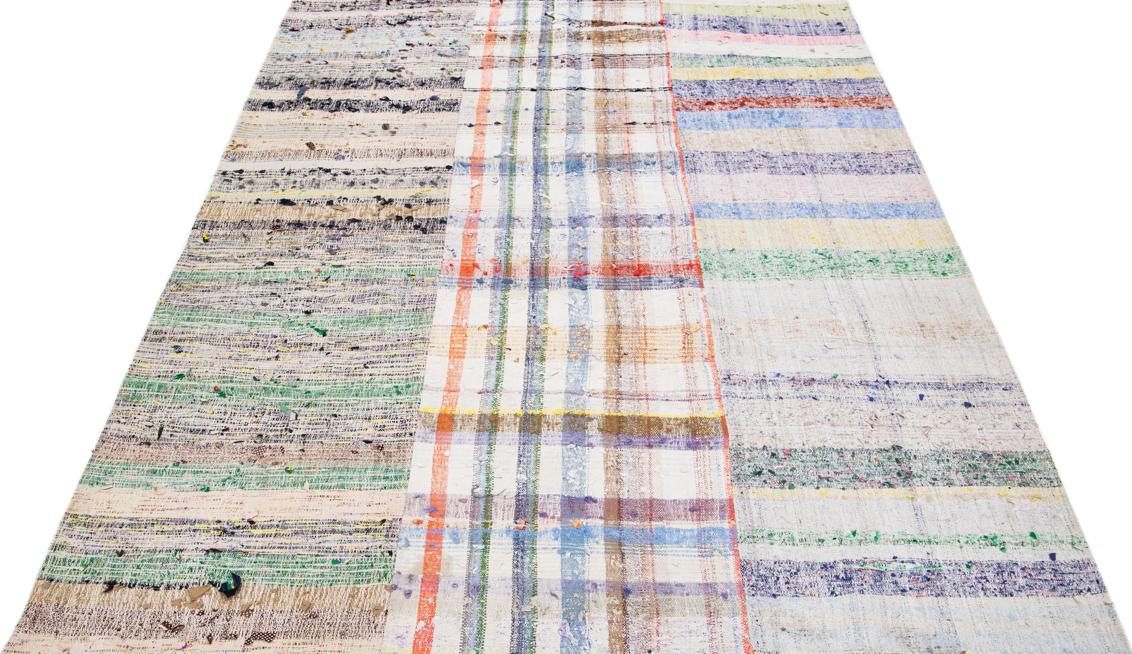 Turkish Mid-Century Vintage Kilim Multicolor Handmade Patchwork  Wool Rug  For Sale
