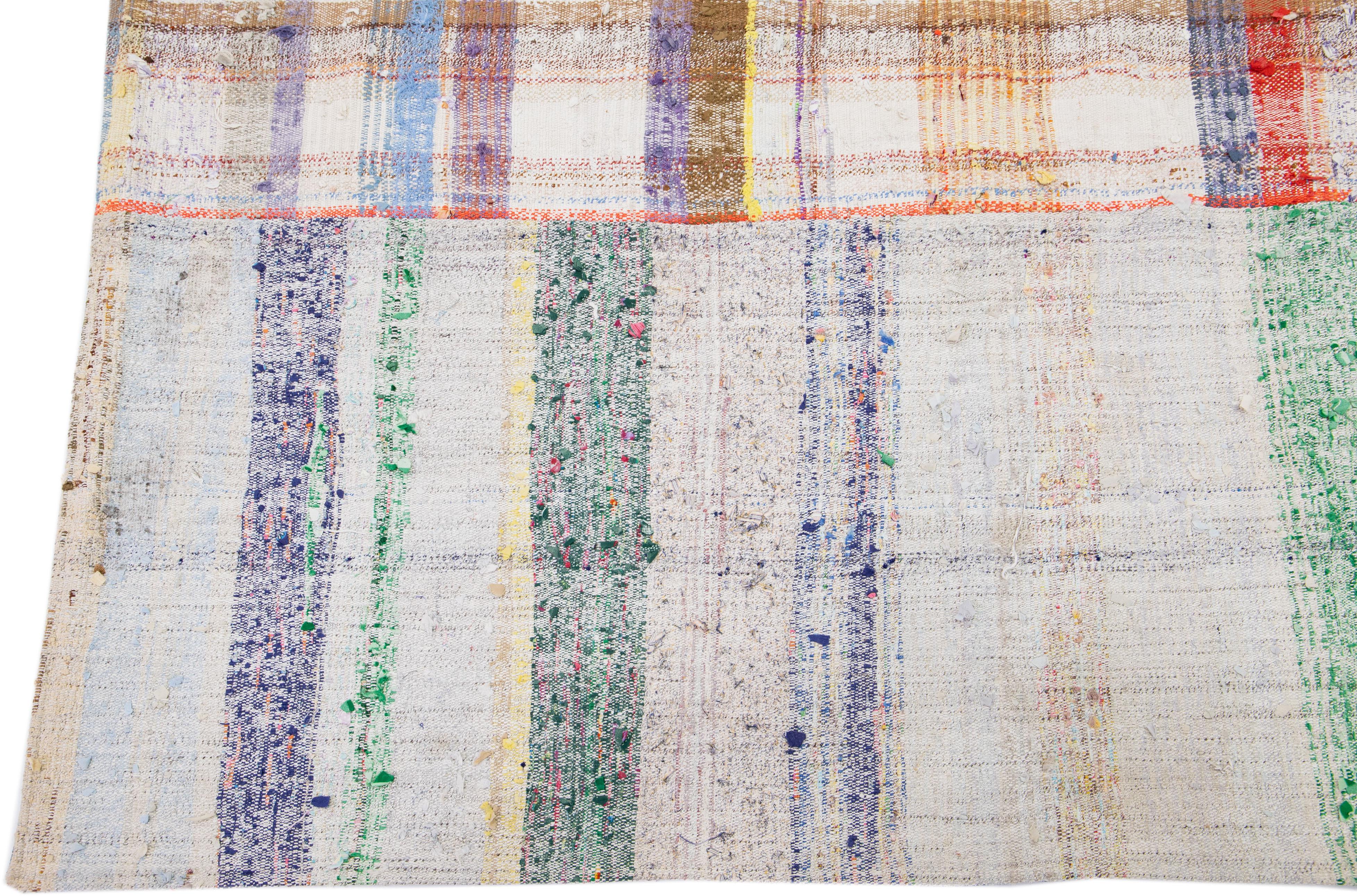 20th Century Mid-Century Vintage Kilim Multicolor Handmade Patchwork  Wool Rug  For Sale