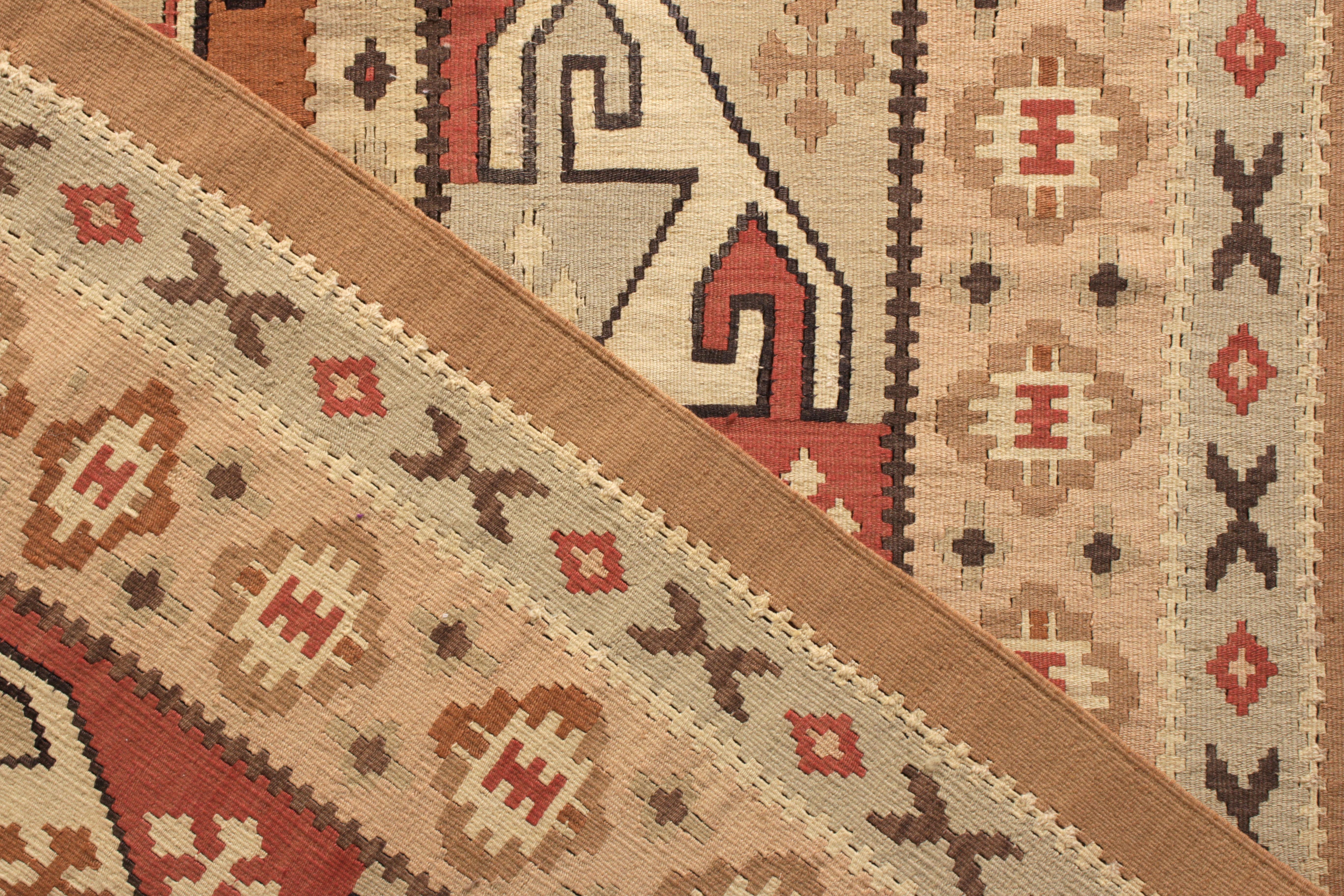 Midcentury Vintage Kilim Rug in Beige Geometric Tribal Pattern by Rug & Kilim In Good Condition For Sale In Long Island City, NY