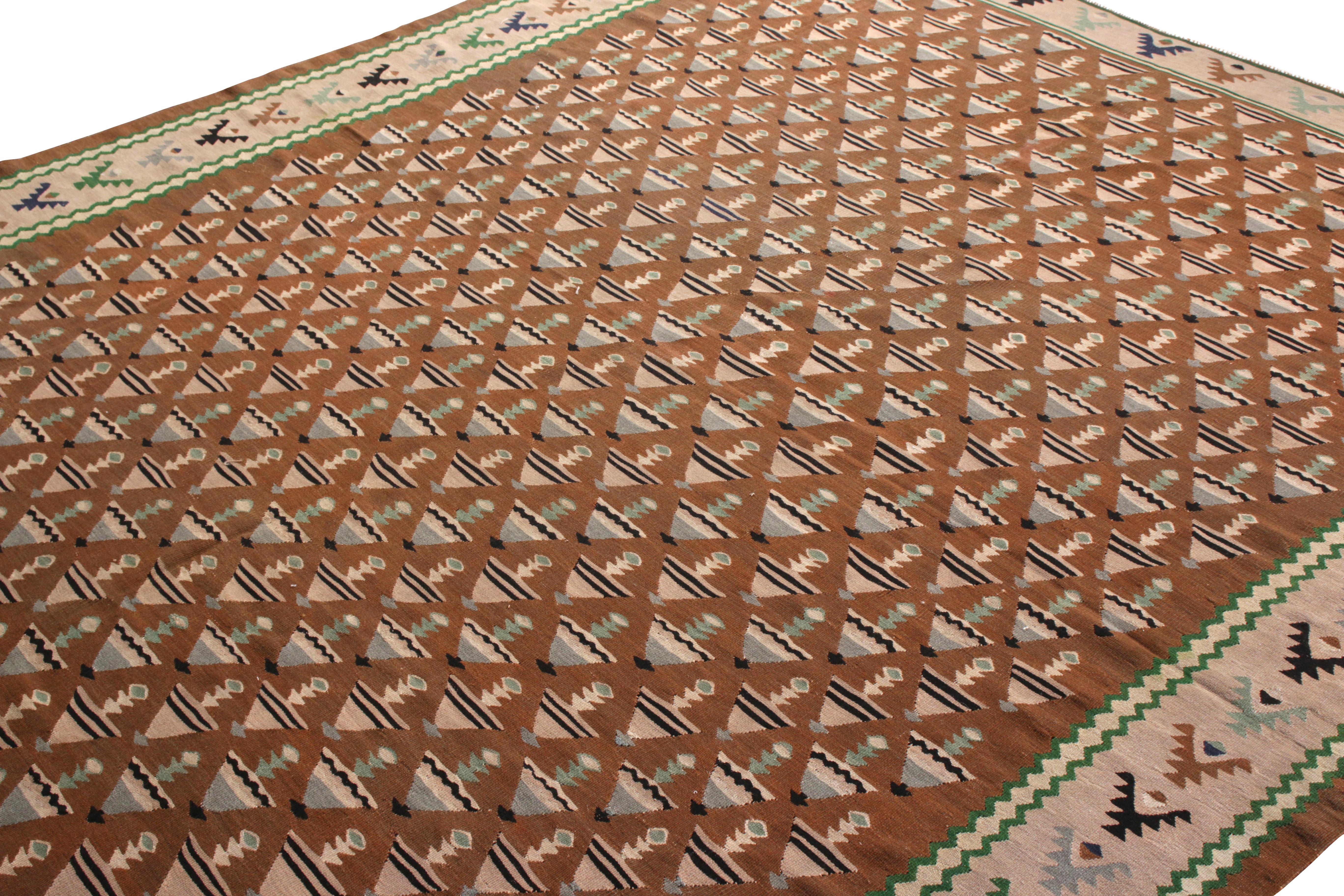 Hand-Woven Mid-Century Vintage Kilim Rug in Brown Pink Geometric Pattern by Rug & Kilim For Sale