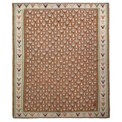 Mid-Century Vintage-Kelim-Teppich in Braun und Rosa mit geometrischem Muster von Teppich & Kelim
