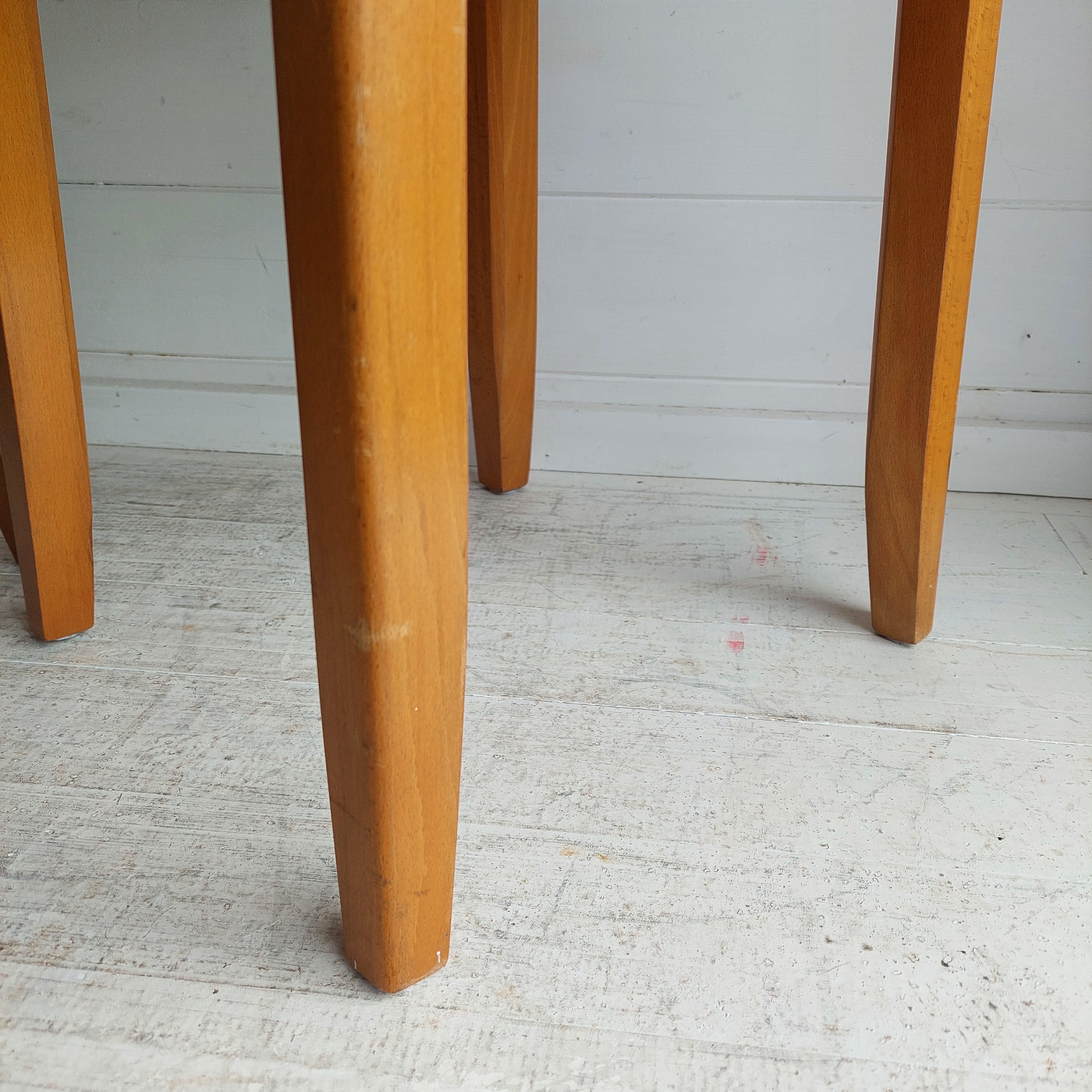 Mid Century Vintage Kitchen stools beech and vinyl, Set of 2 , 60s For Sale 4