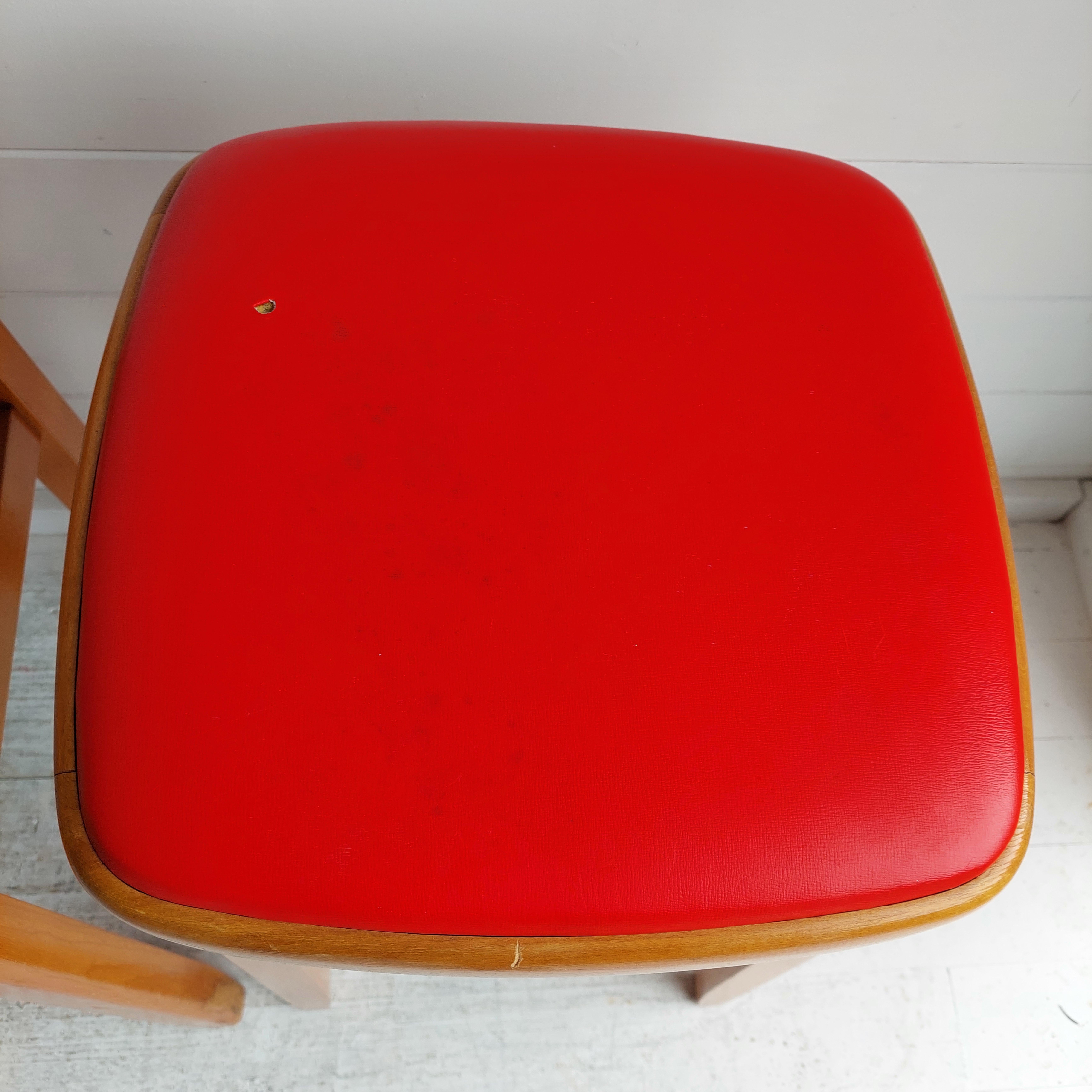 20th Century Mid Century Vintage Kitchen stools beech and vinyl, Set of 2 , 60s For Sale