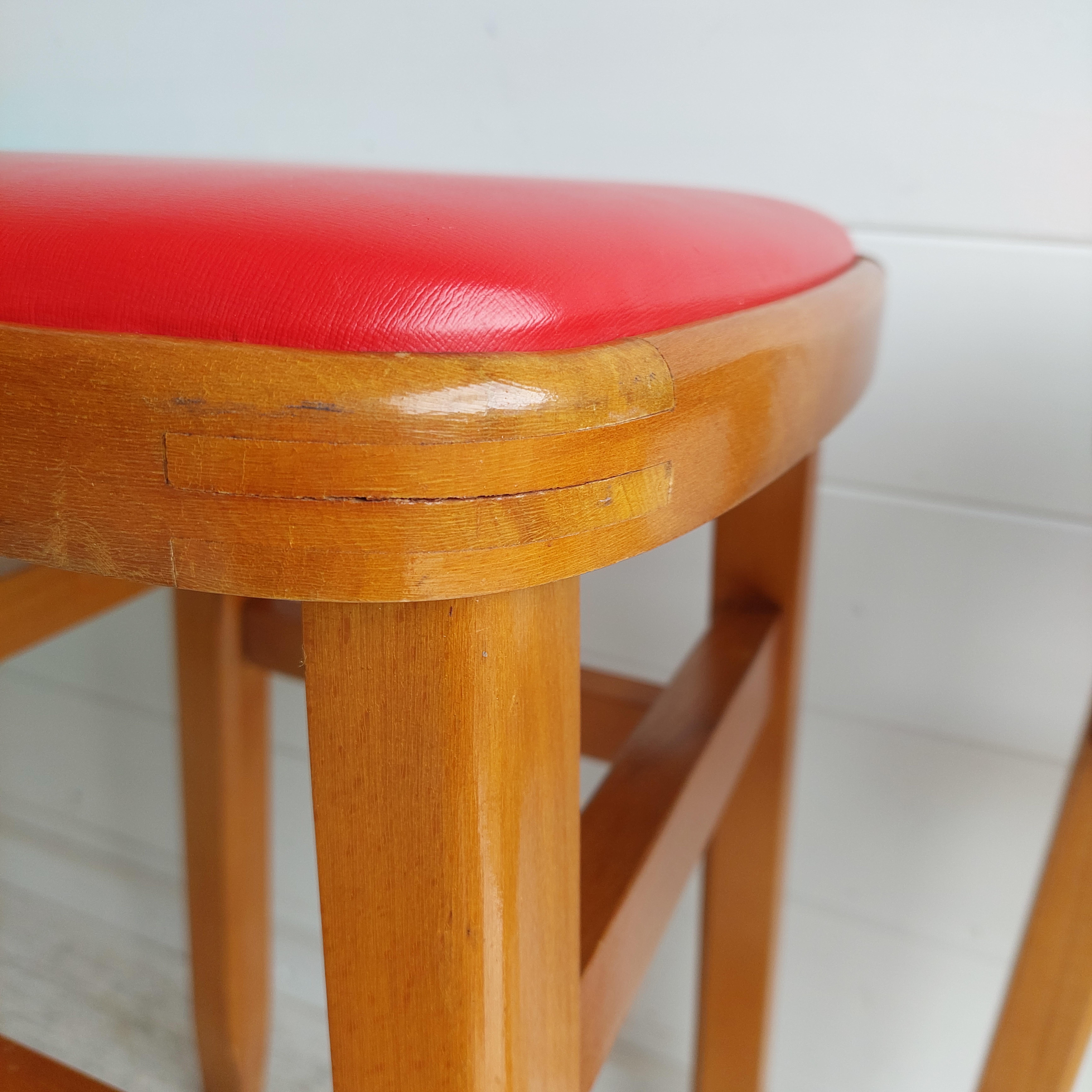 Mid Century Vintage Kitchen stools beech and vinyl, Set of 2 , 60s For Sale 2