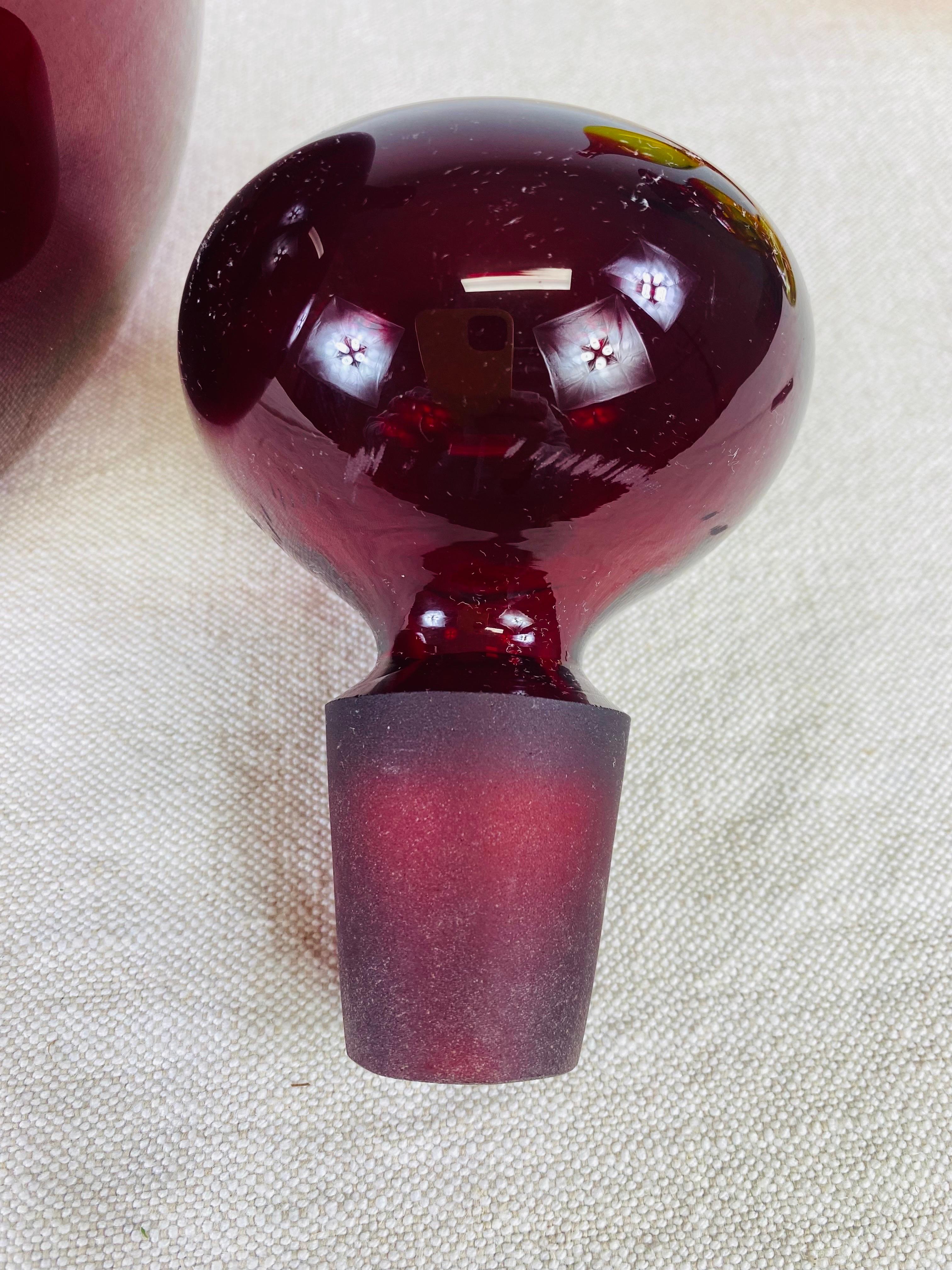 Mid-Century Modern Mid century vintage large Blenko Handblown ruby red jar with stopper For Sale