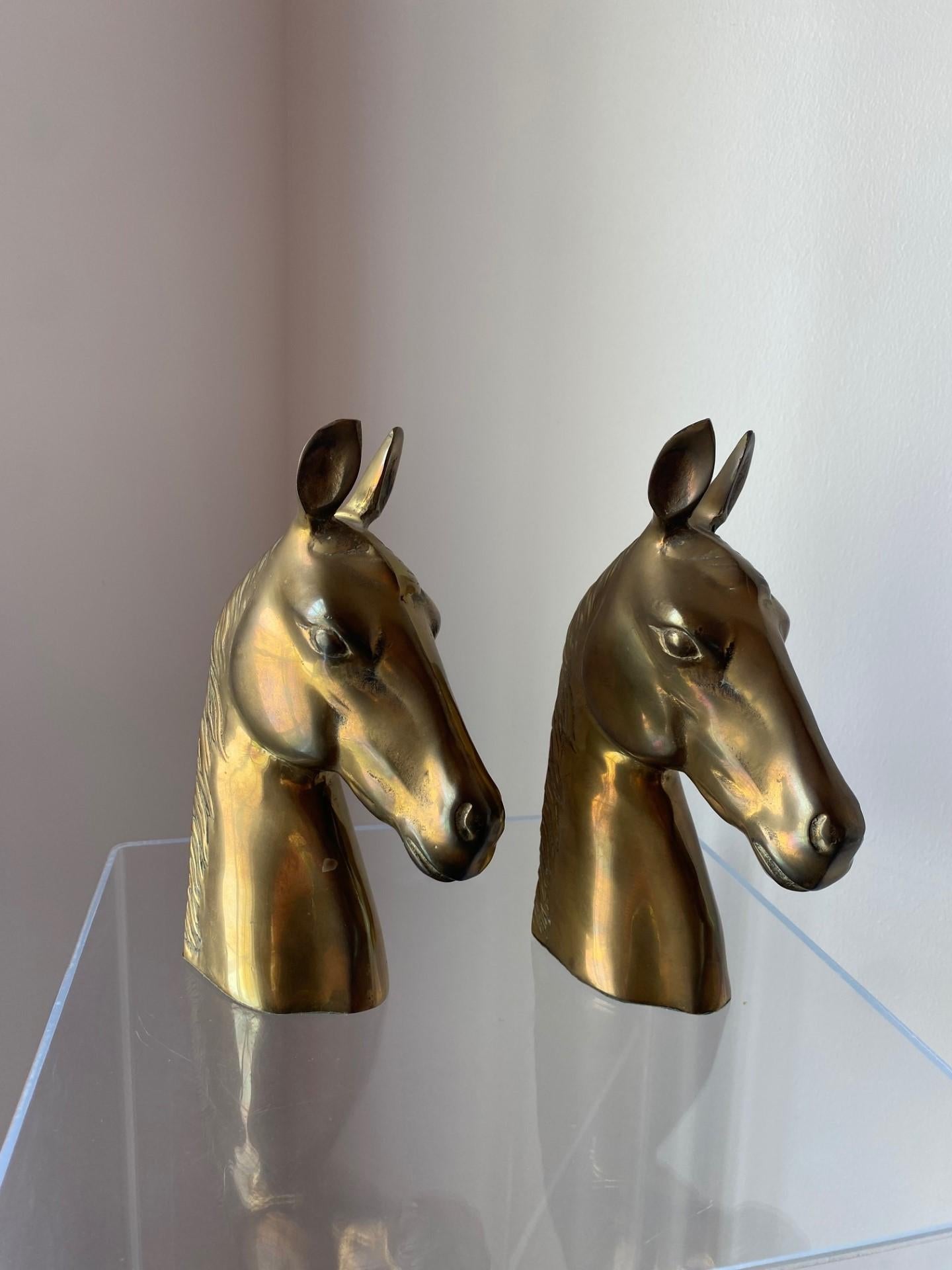 Hollywood Regency Mid-Century Vintage Large Brass Horse Head Bookends