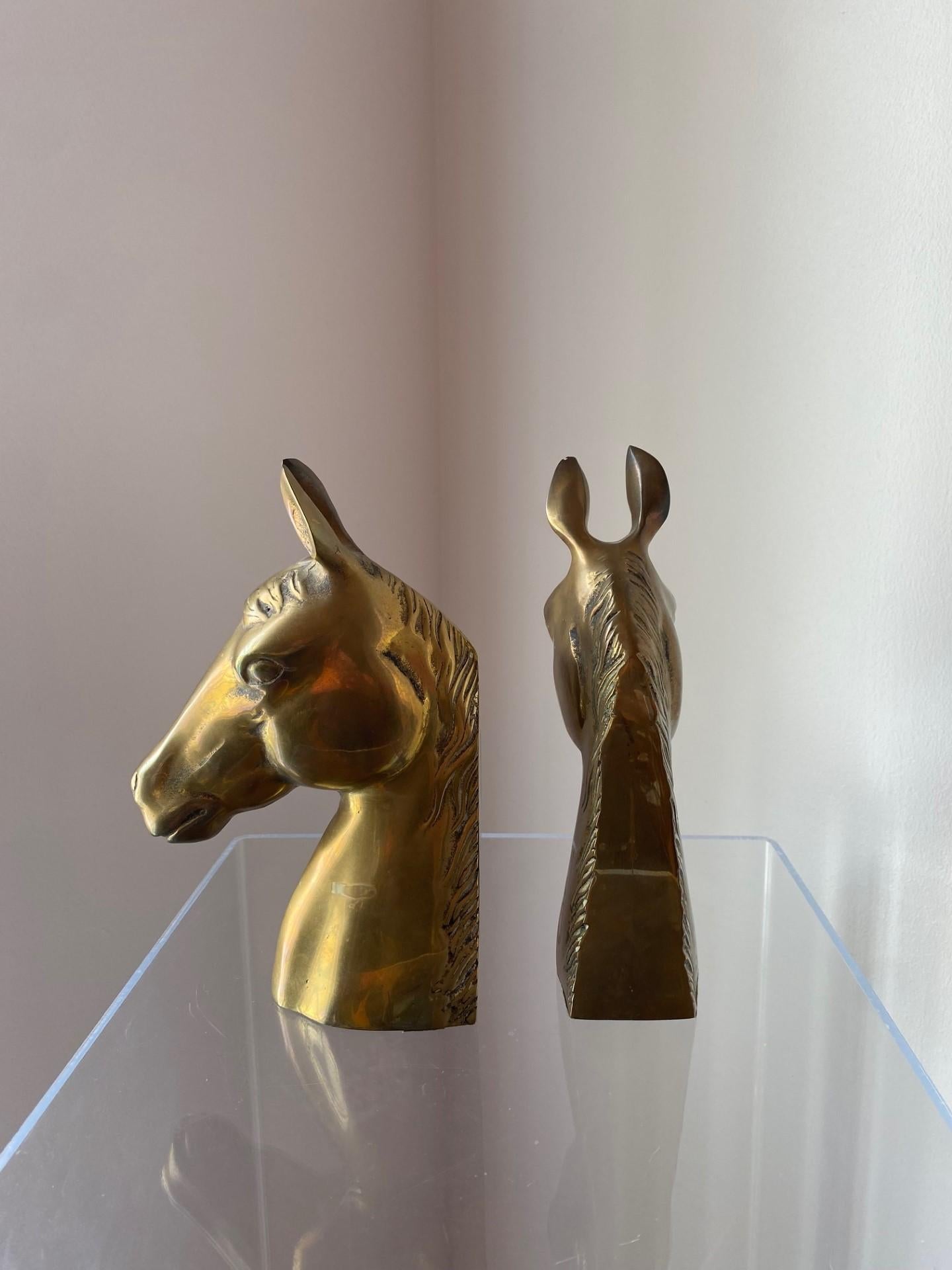 Cast Mid-Century Vintage Large Brass Horse Head Bookends