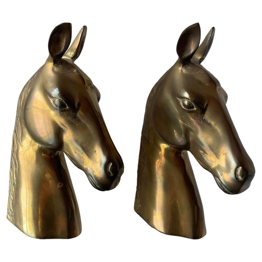 Mid-Century Vintage Large Brass Horse Head Bookends